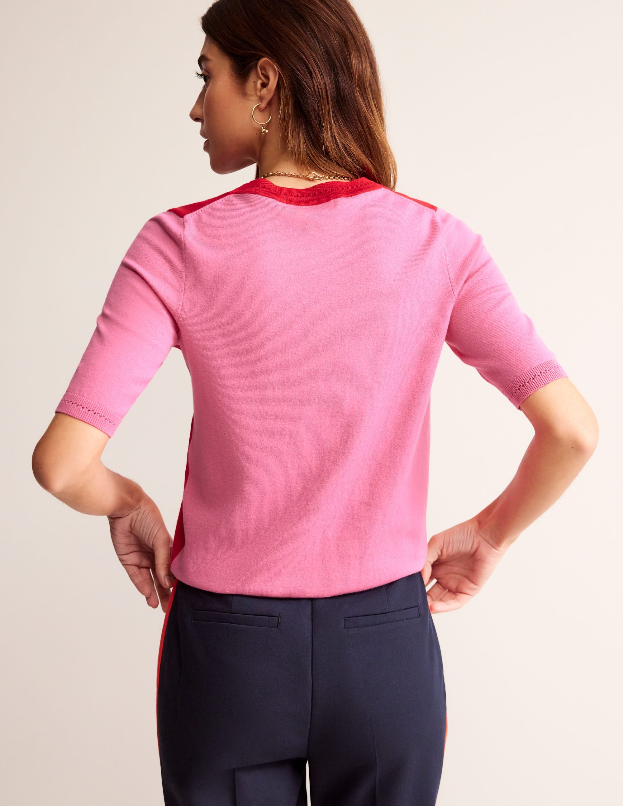 T-shirt col rond Catriona en coton-Flamme écarlate/sangria rose - Image 3