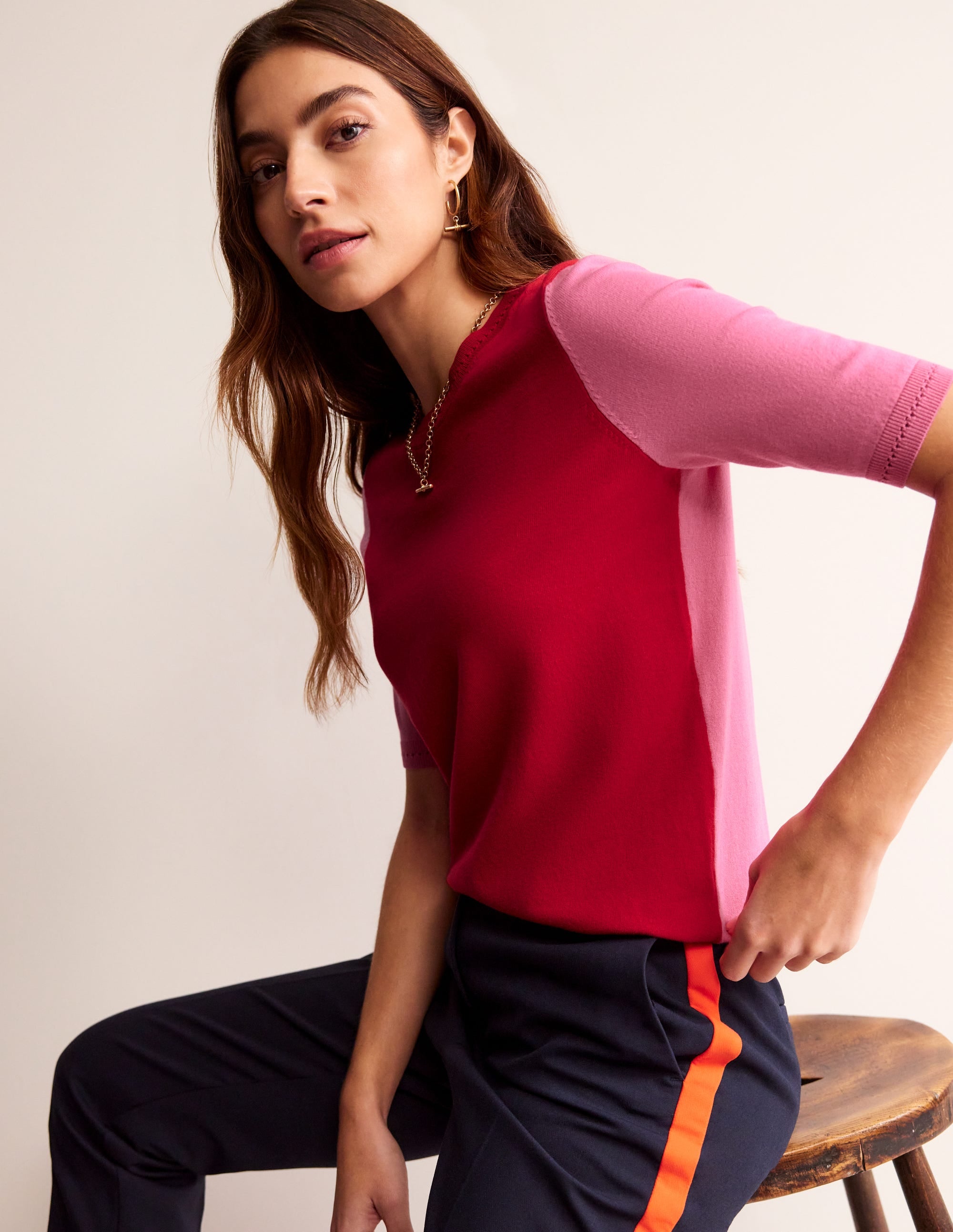 T-shirt col rond Catriona en coton-Flamme écarlate/sangria rose - Image 4