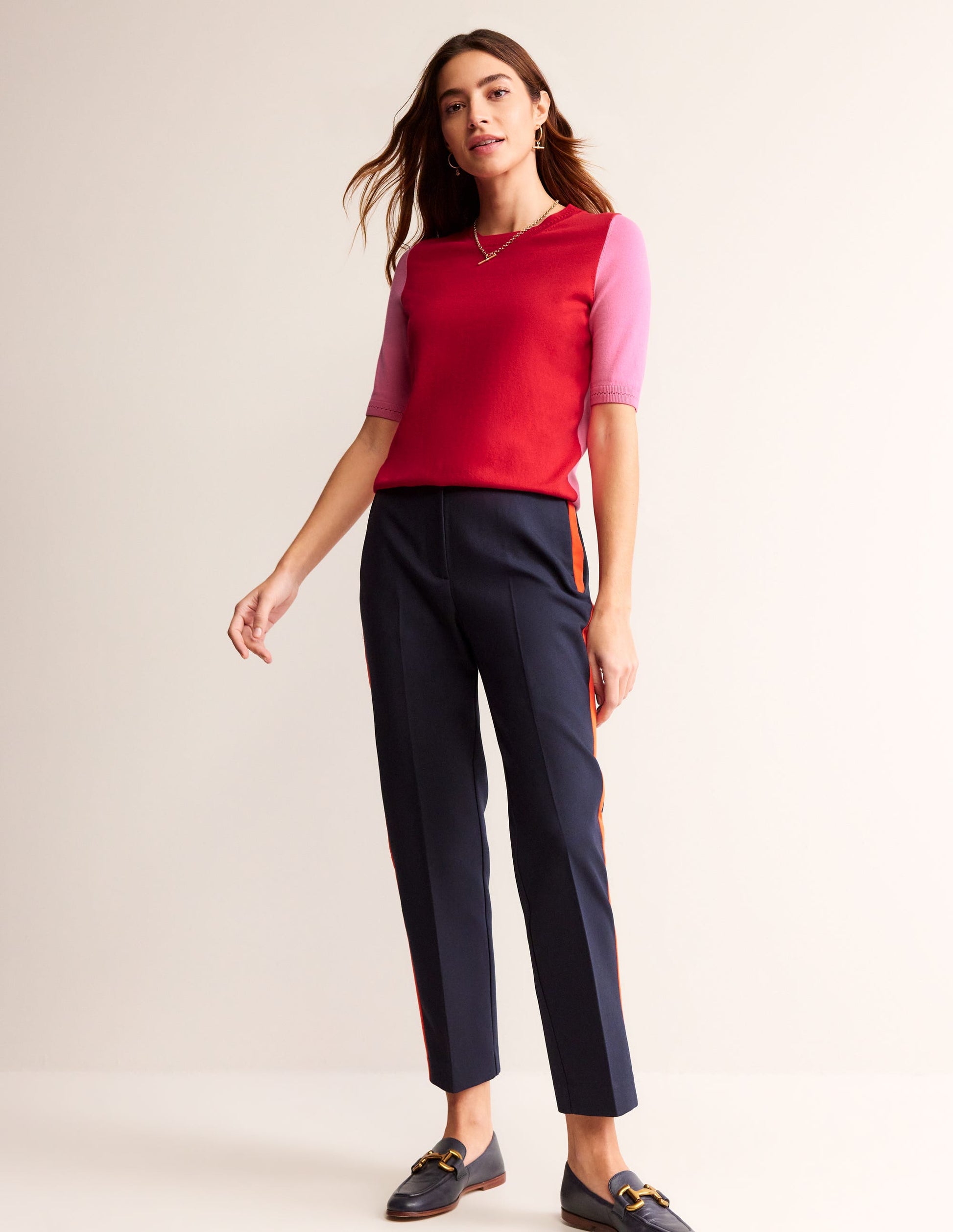 T-shirt col rond Catriona en coton-Flamme écarlate/sangria rose-5