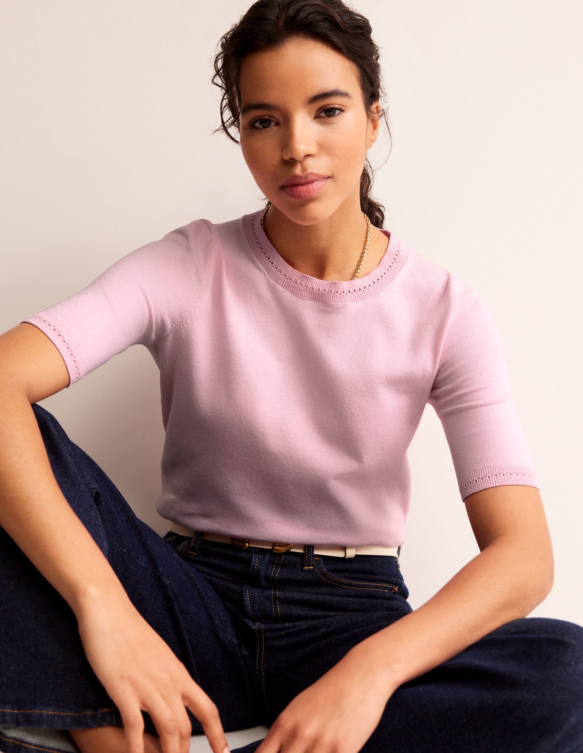 T-shirt col rond Catriona en coton-Orchideenrosa - Image 1