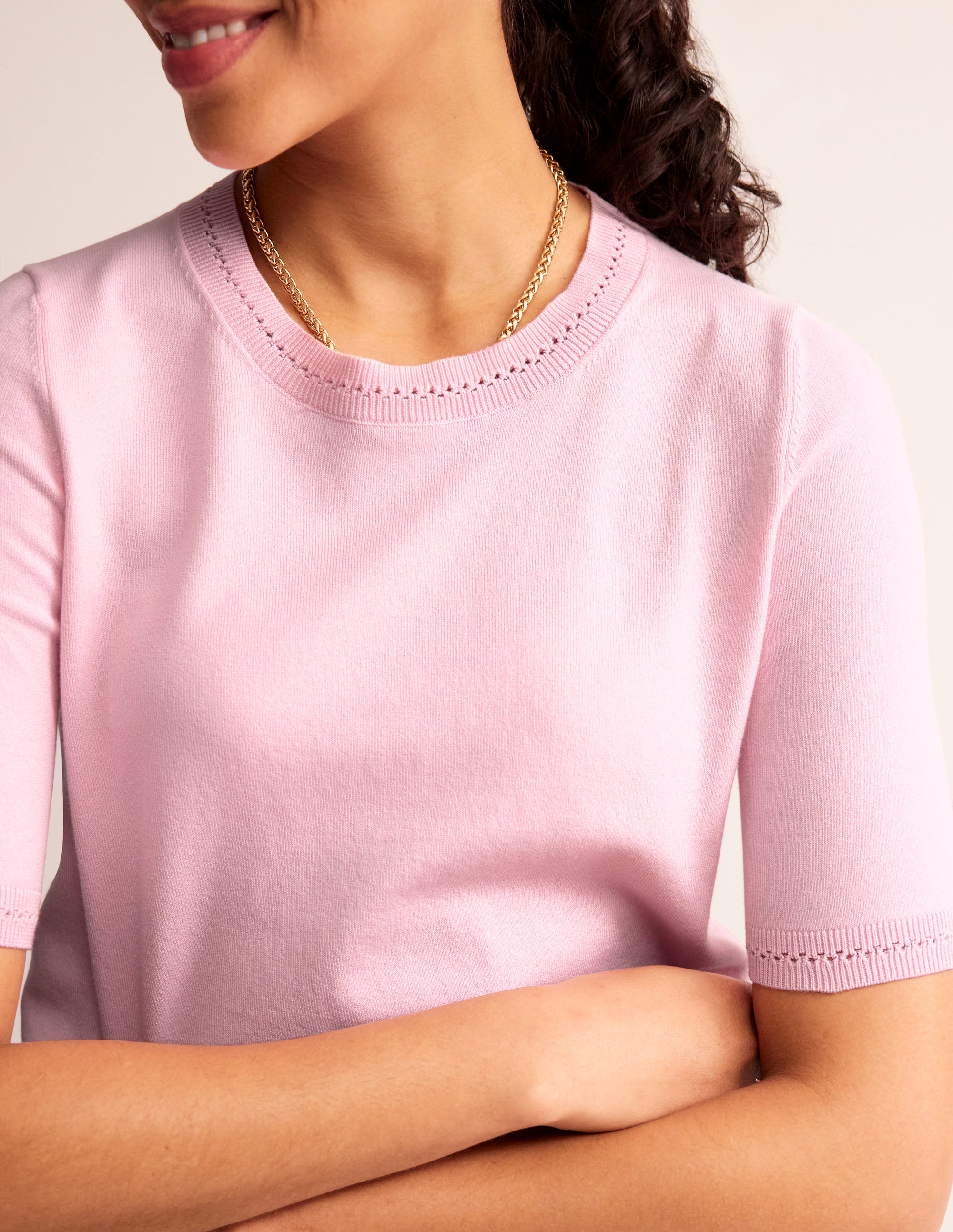 T-shirt col rond Catriona en coton-Orchideenrosa - Image 2