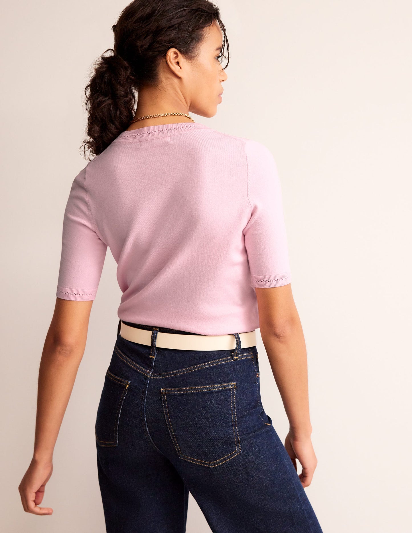 T-shirt col rond Catriona en coton-Orchideenrosa