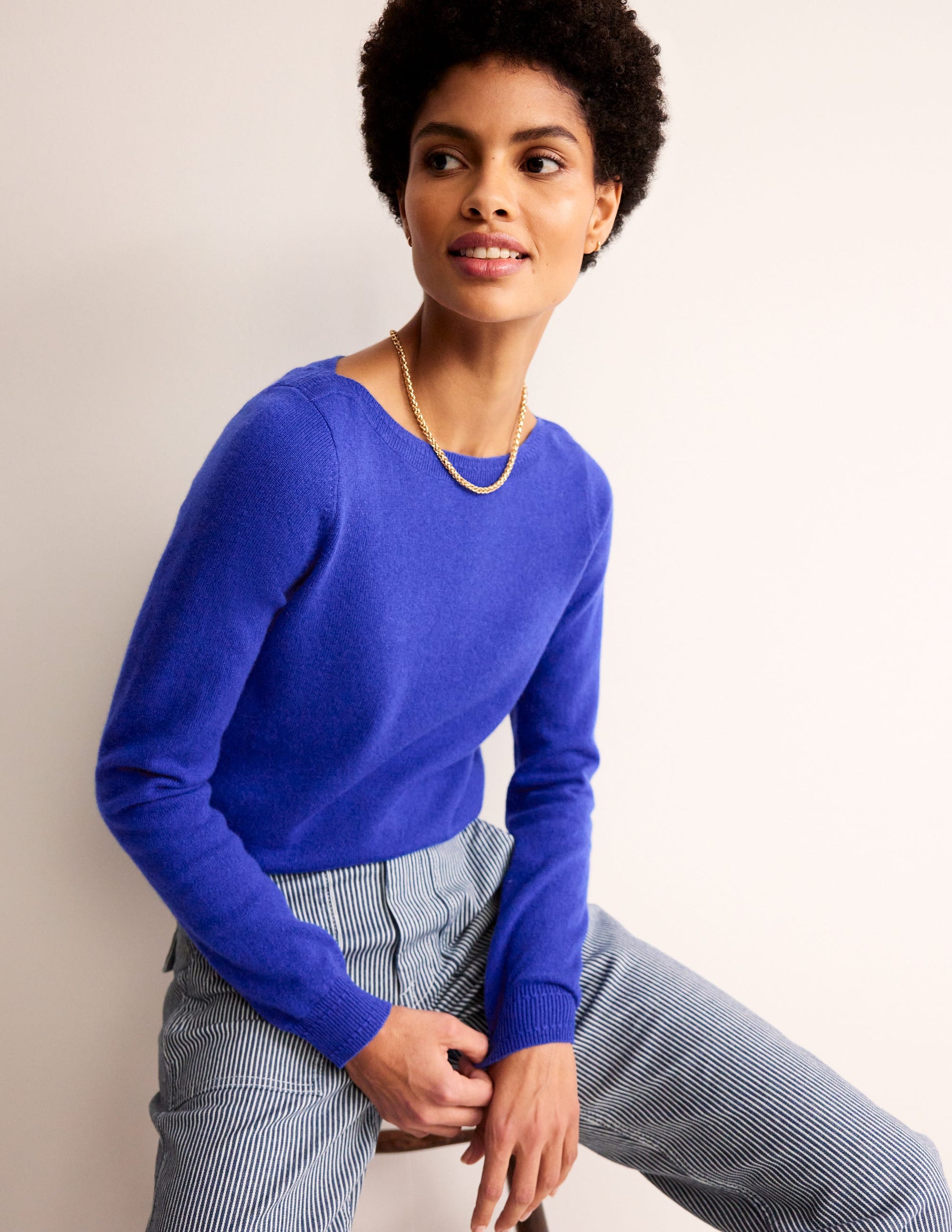 Pull Eva col bateau en cachemire-Bleu vif-1