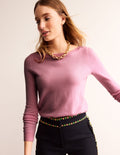 Eva Kaschmirpullover mit U-Boot-Ausschnitt-Orchideenrosa