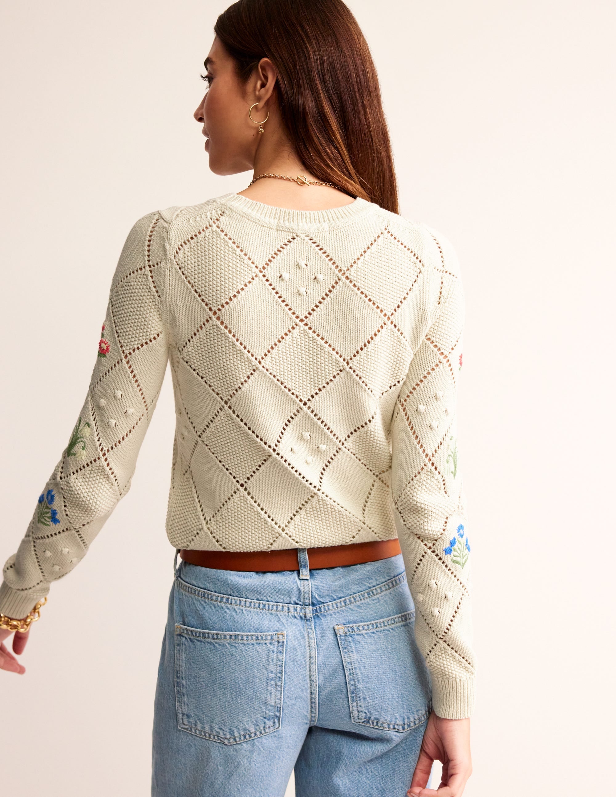 Cotton Embroidered Jumper-Warm Ivory - Image 3
