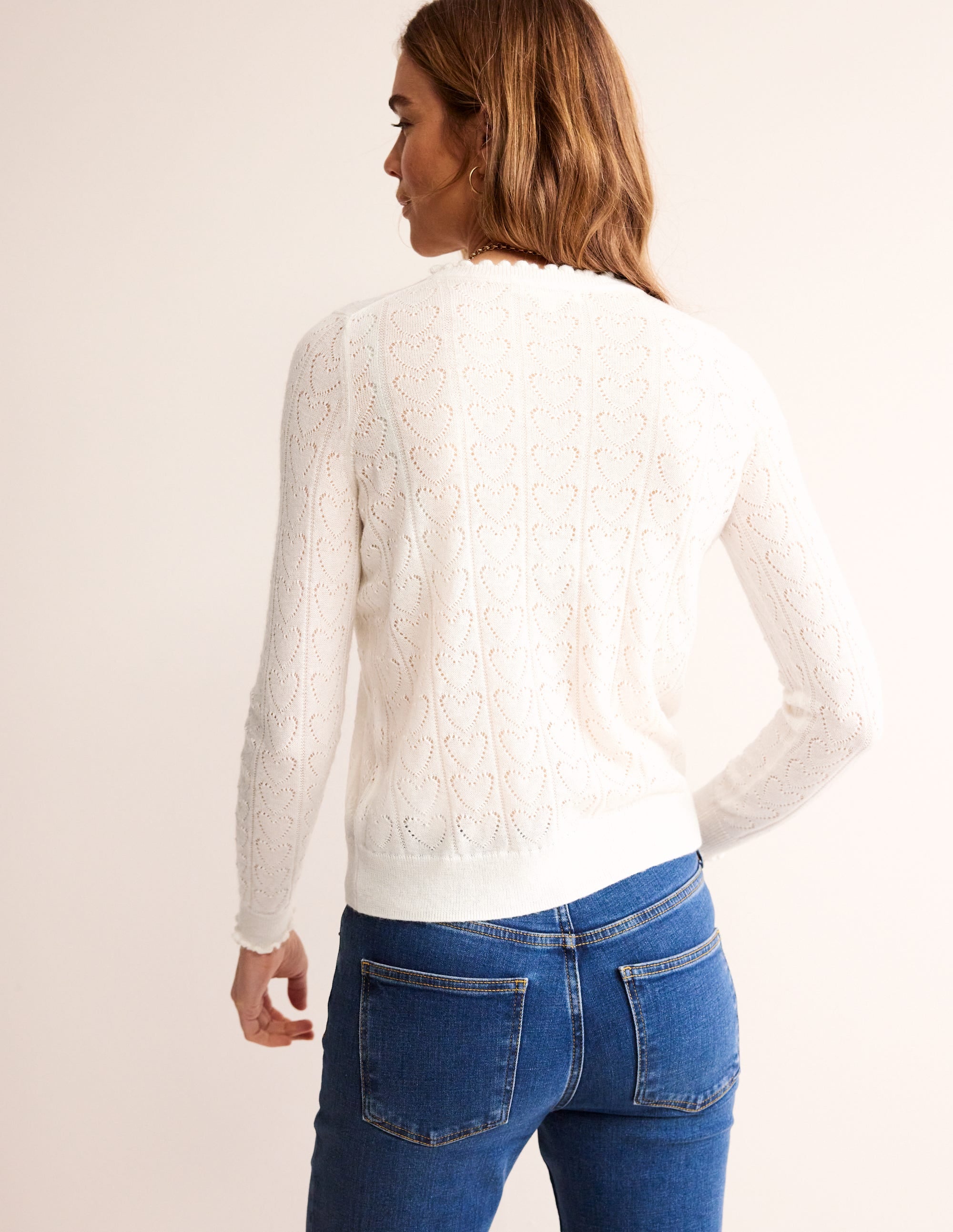 Pull duveteux motif cœur en pointelle-Ivoire chaud - Image 3