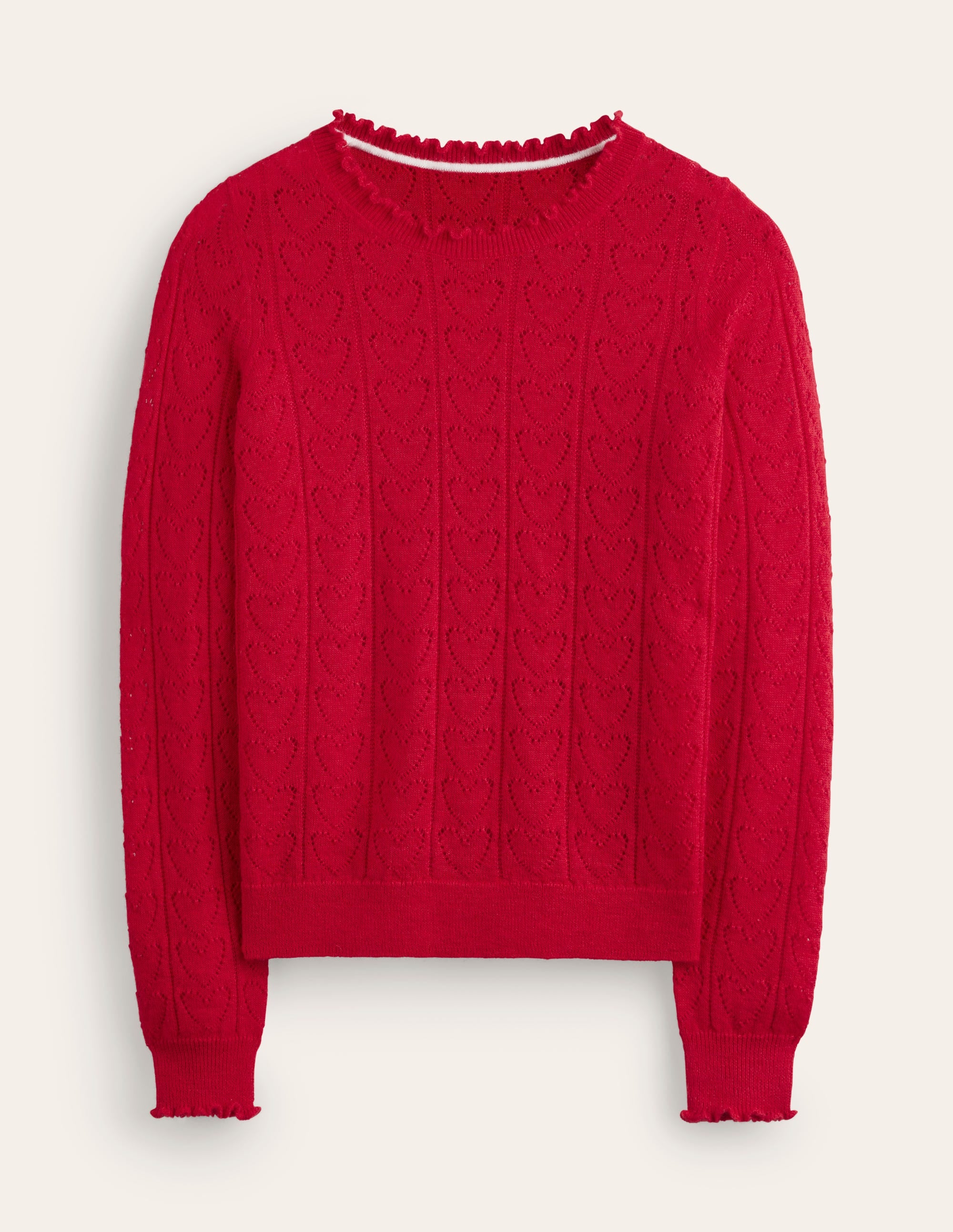 Flauschiger Herz-Pointelle-Pullover-Mohnblumenrot - Image 5