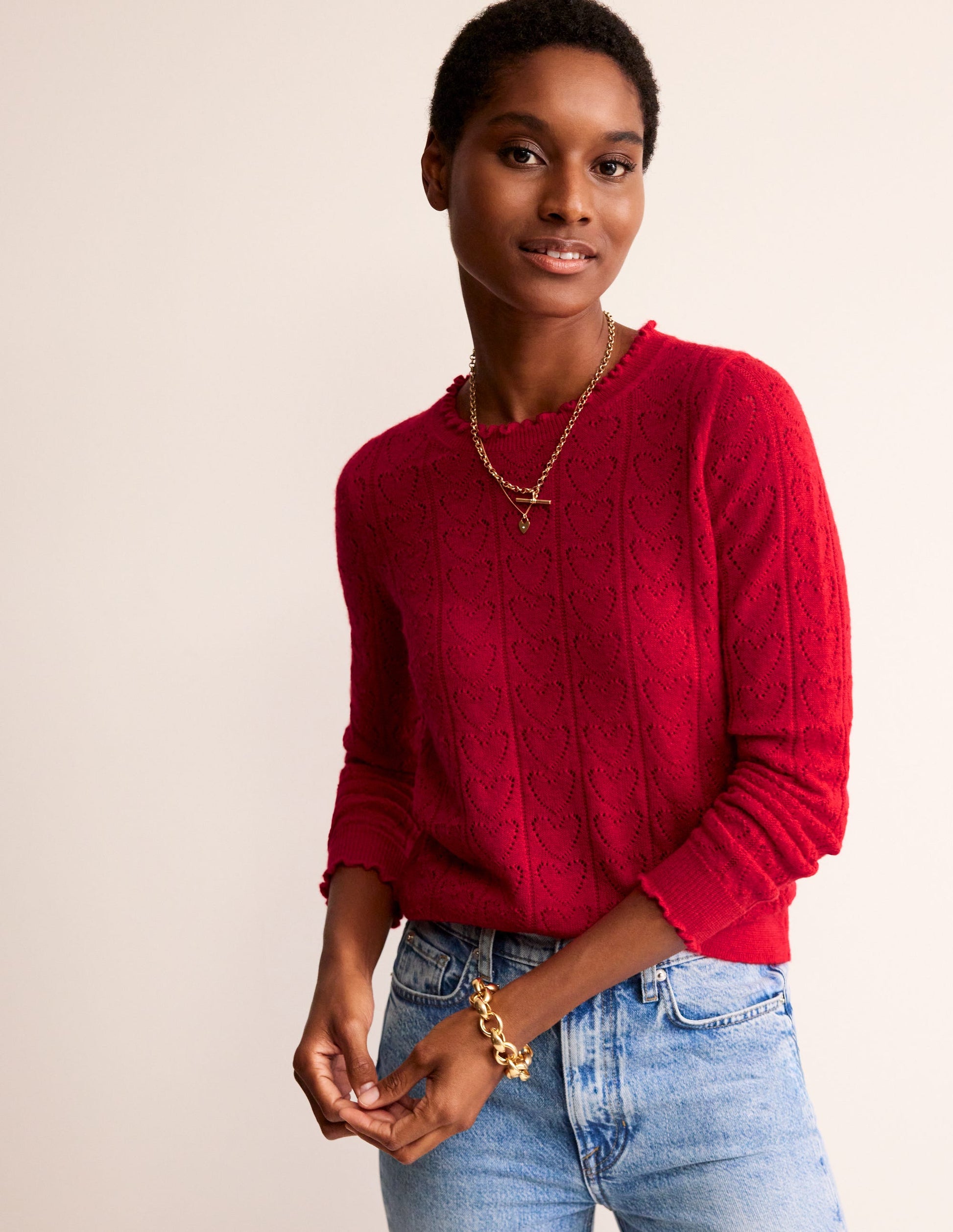 Flauschiger Herz-Pointelle-Pullover-Mohnblumenrot-1