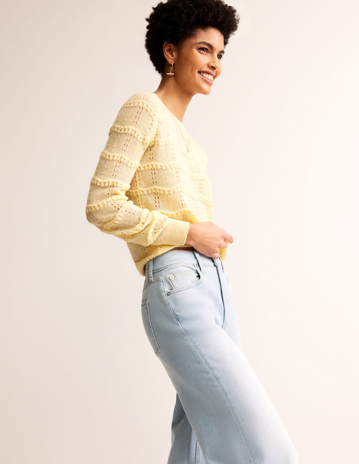 Kuscheliger Pullover mit Pointelle-Stickerei-Zitronengelb-1