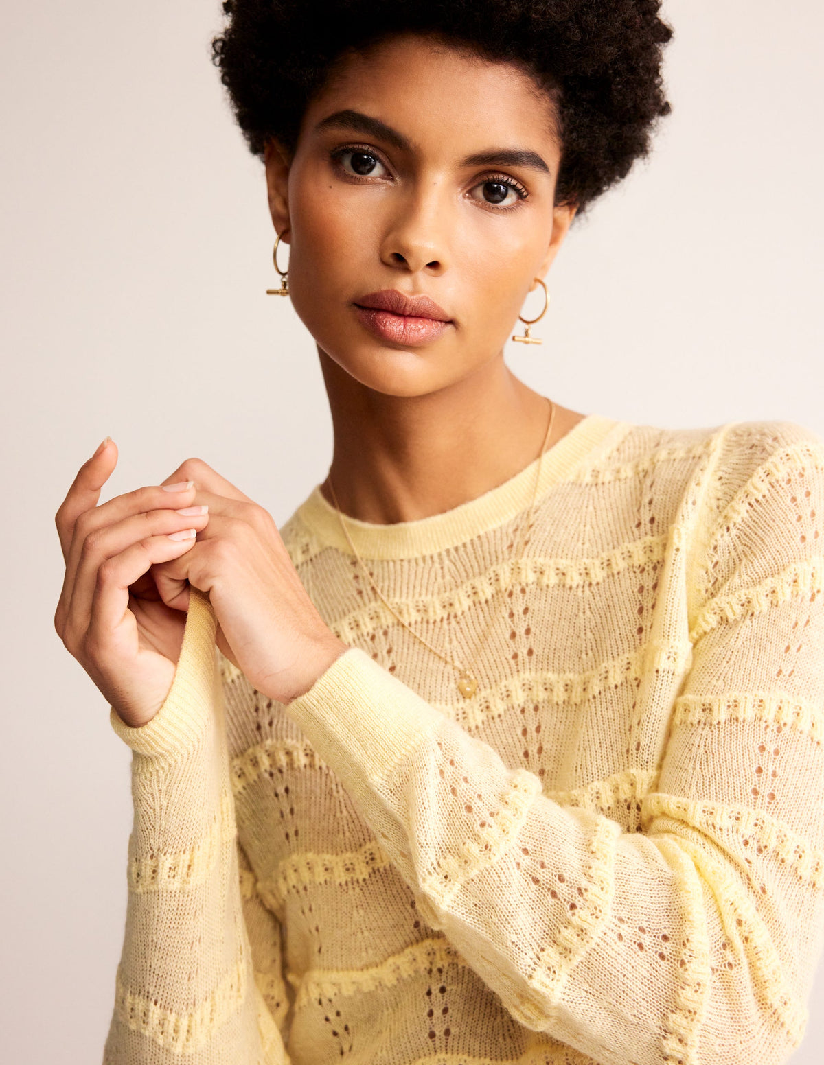 Kuscheliger Pullover mit Pointelle-Stickerei-Zitronengelb - Image 2