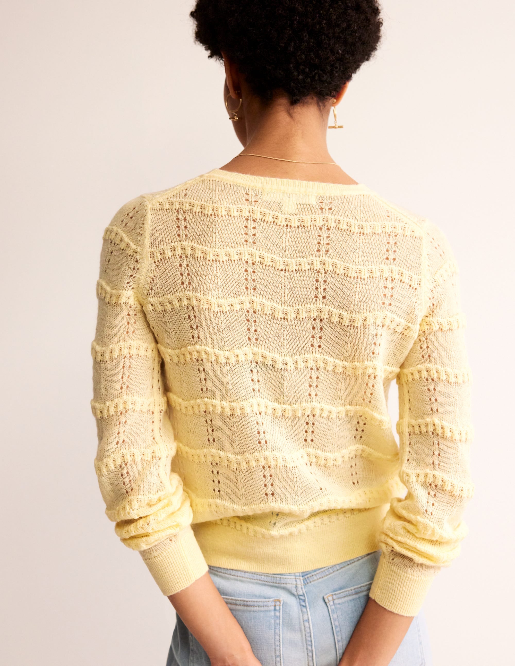 Kuscheliger Pullover mit Pointelle-Stickerei-Zitronengelb - Image 3