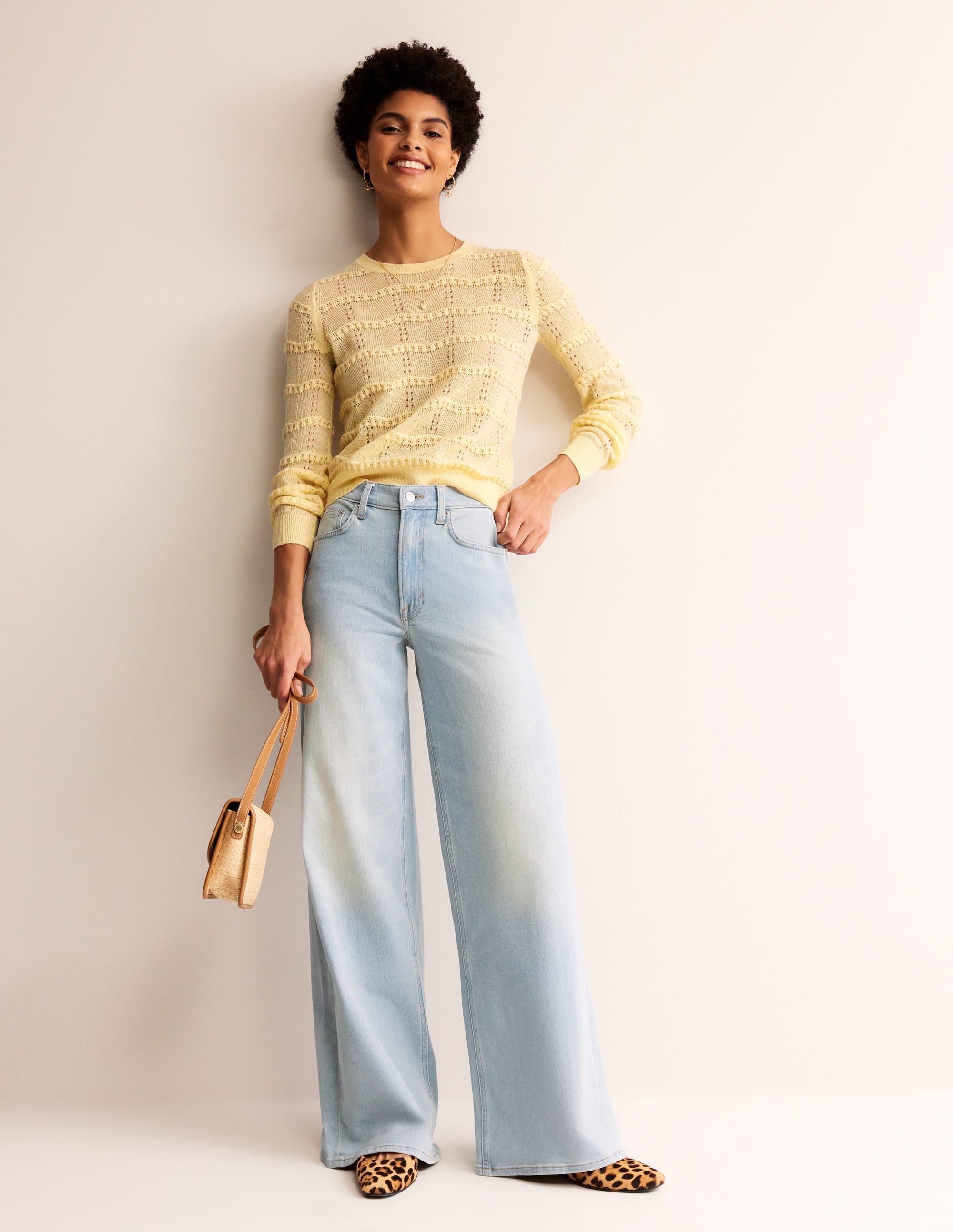 Kuscheliger Pullover mit Pointelle-Stickerei-Zitronengelb - Image 4