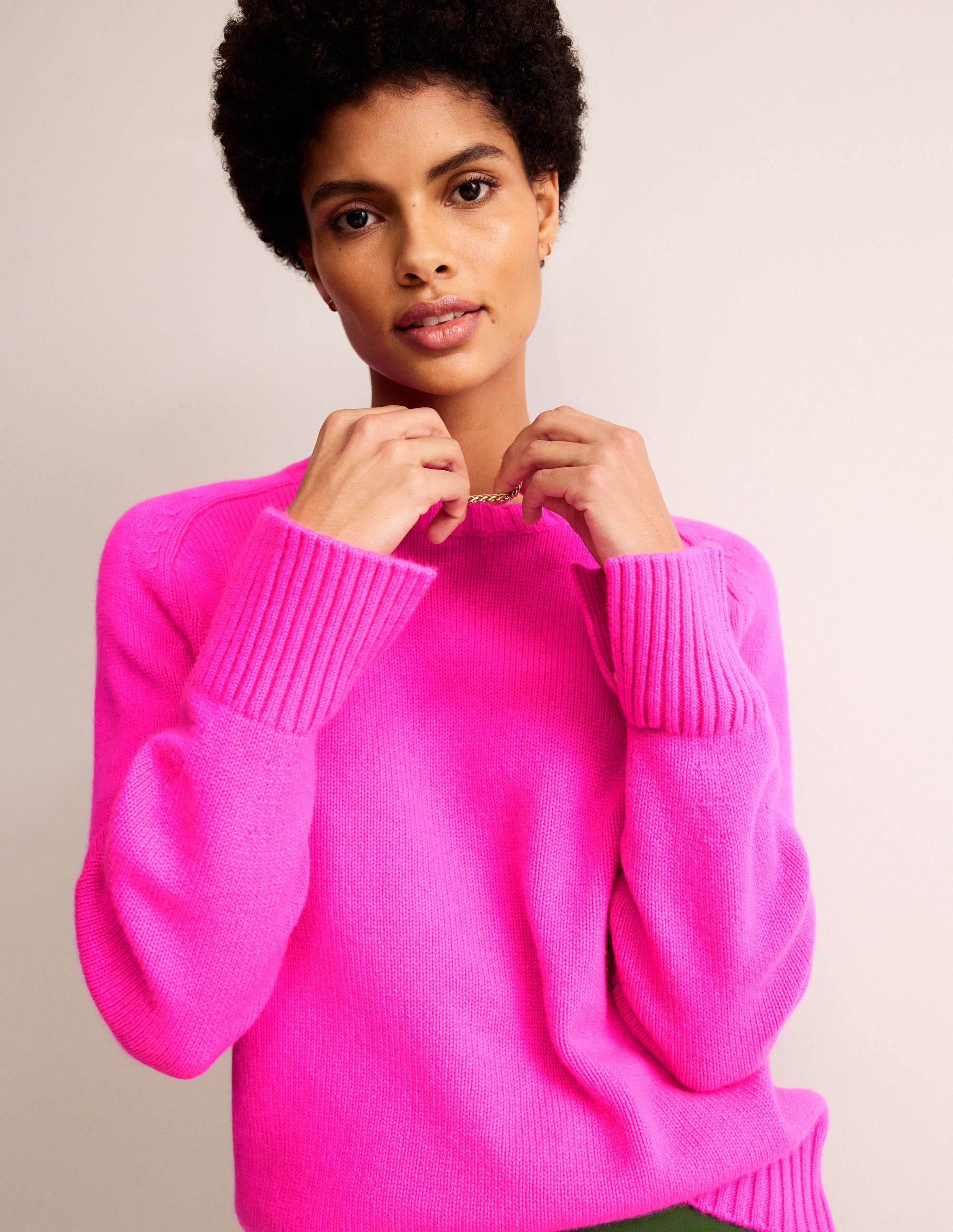 Pull en cachemire fendu aux poignets-Rose pop - Image 1