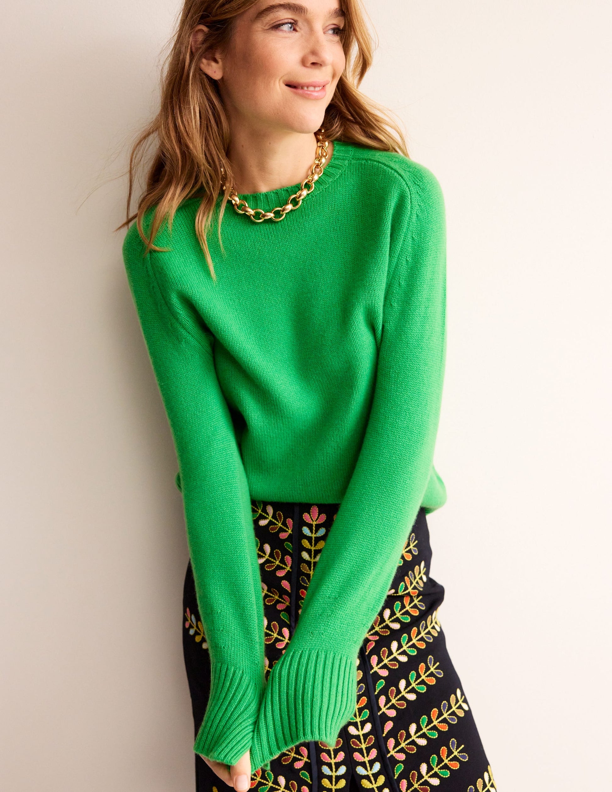 Split Cuff Cashmere Jumper-Bright Green-1