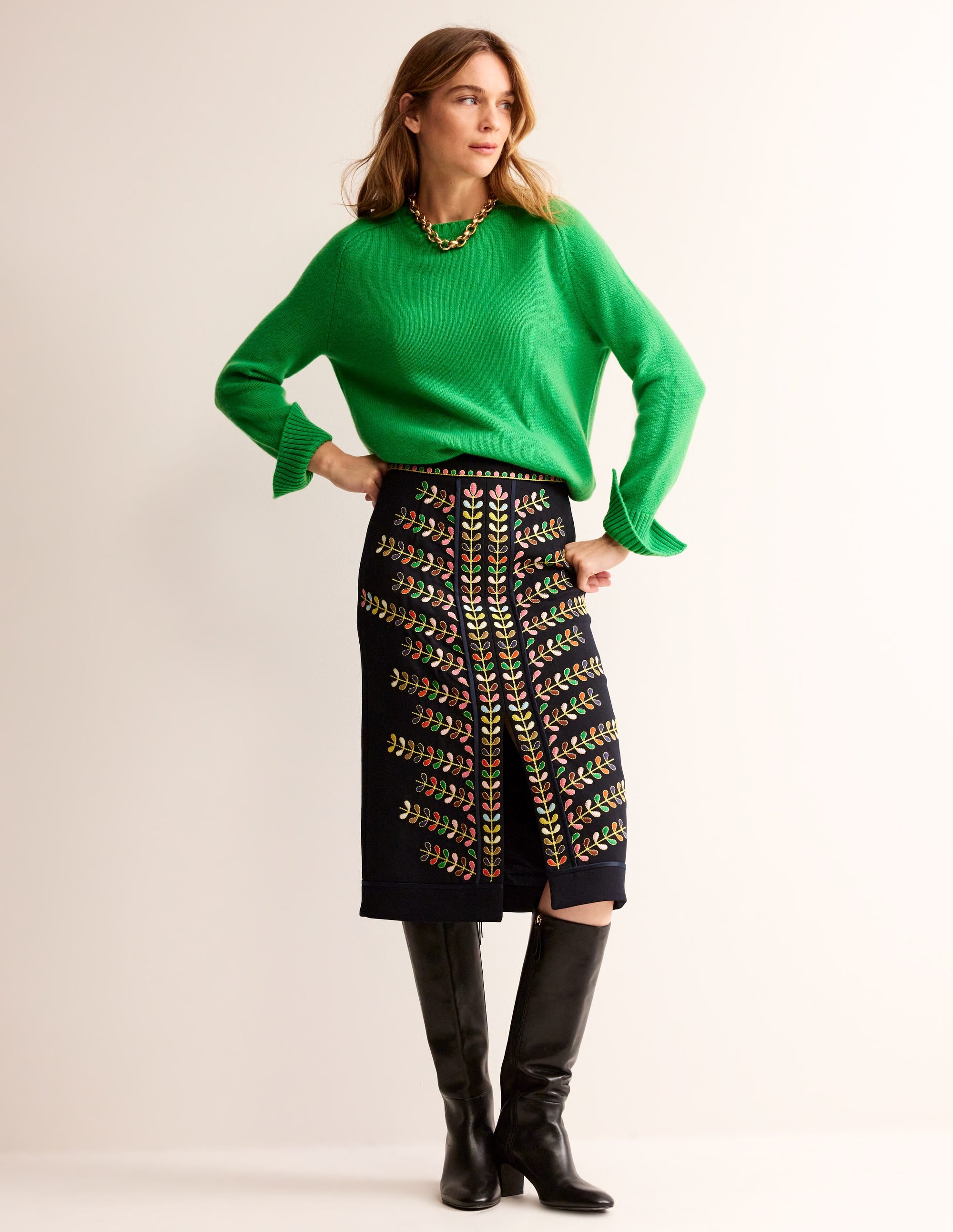 Split Cuff Cashmere Jumper-Bright Green - Image 4