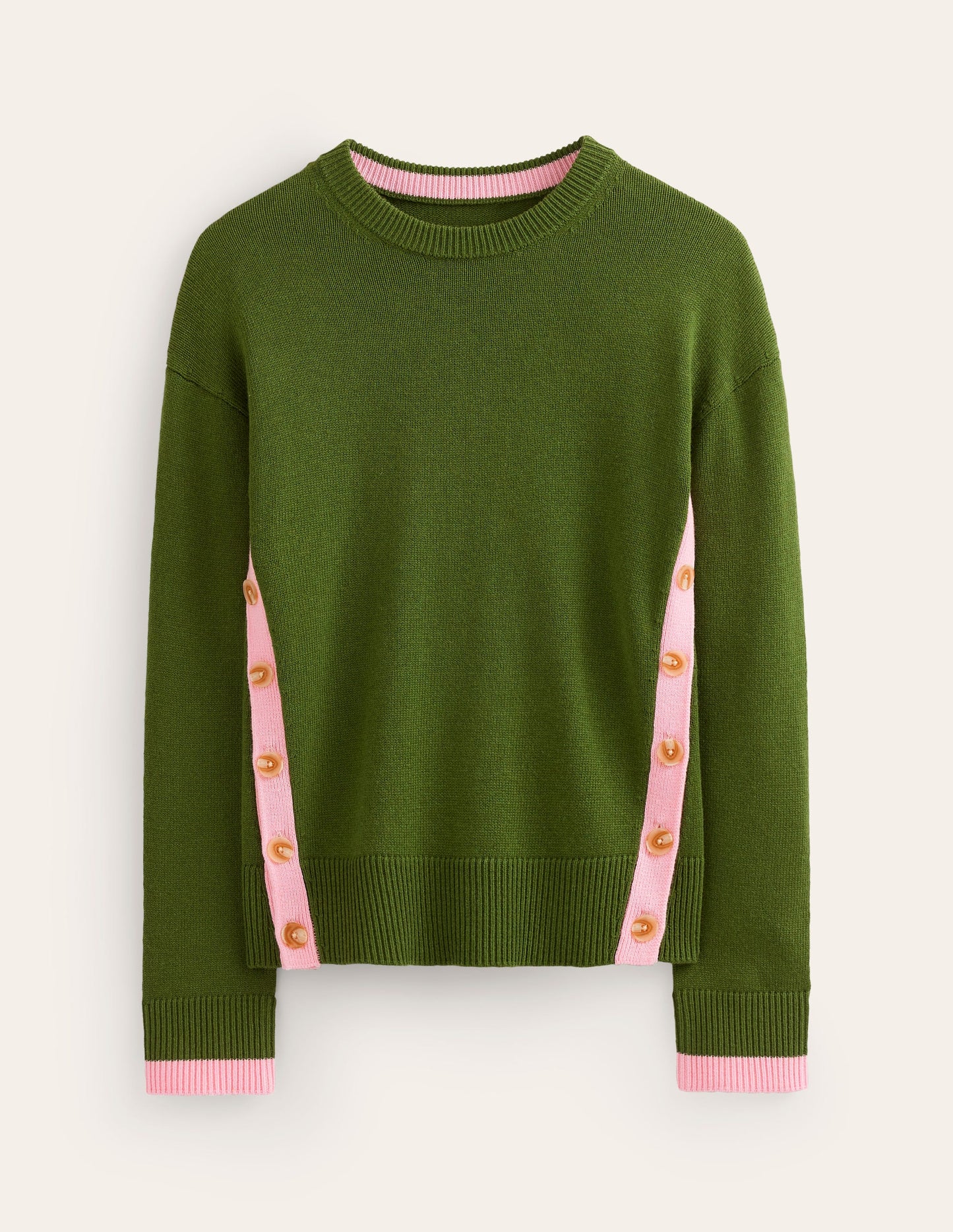 Alma Pullover mit Kontrastbesatz-Garten-Grün Orchideenrosa