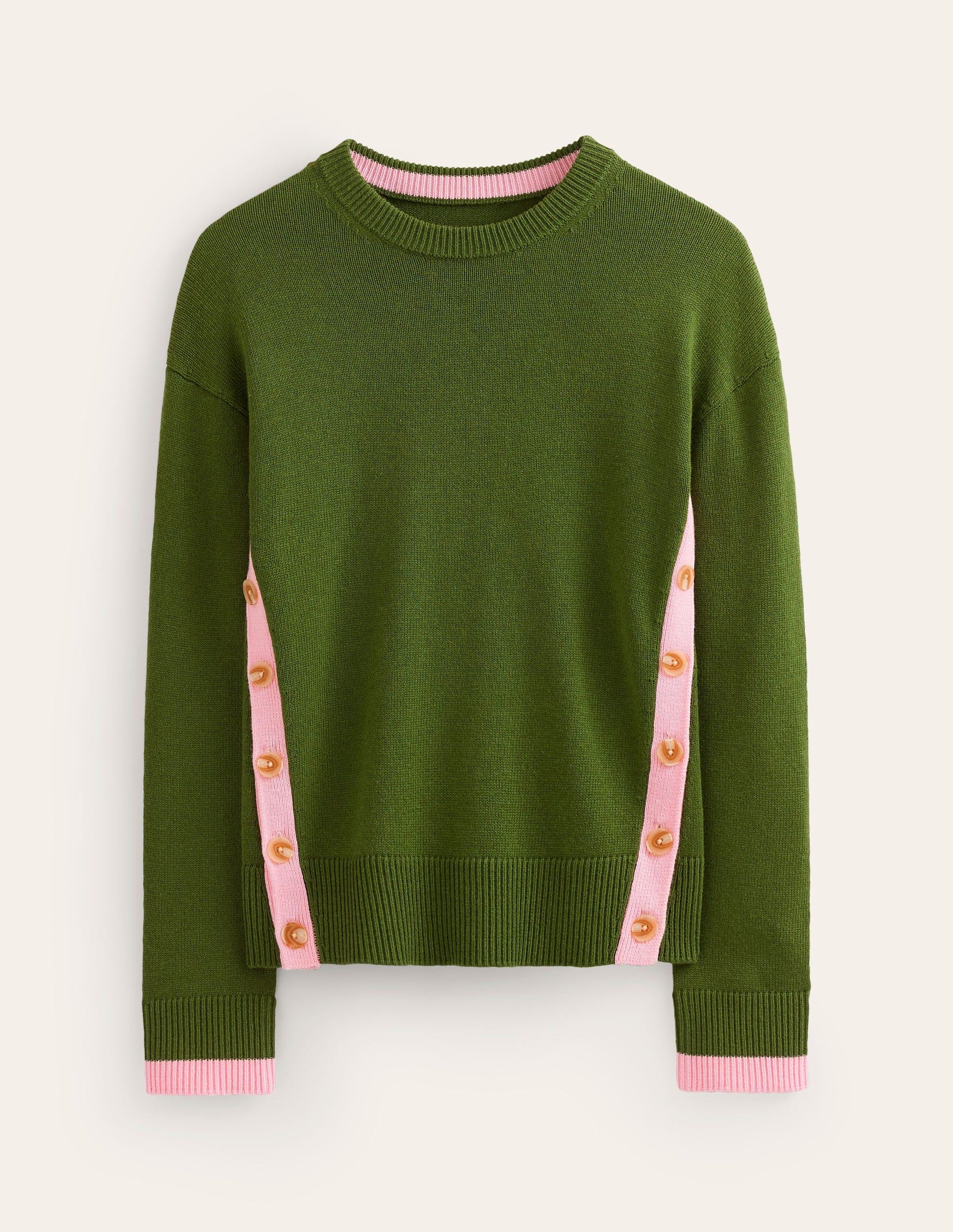 Alma Pullover mit Kontrastbesatz-Garten-Grün Orchideenrosa-5