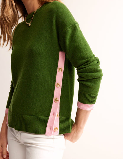 Alma Pullover mit Kontrastbesatz-Garten-Grün Orchideenrosa-2