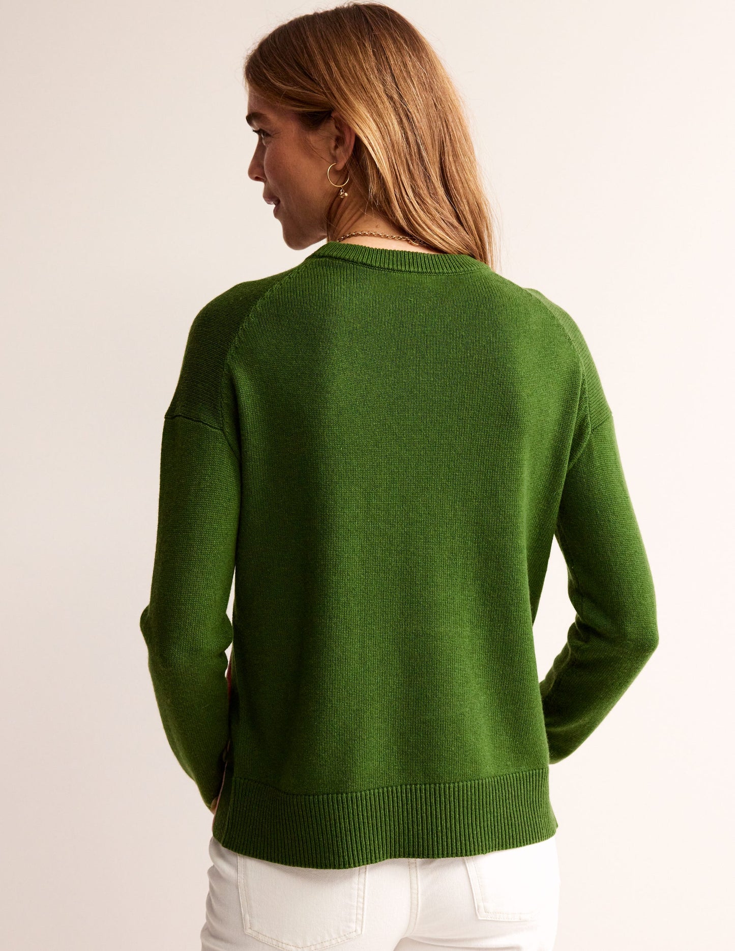 Alma Pullover mit Kontrastbesatz-Garten-Grün Orchideenrosa