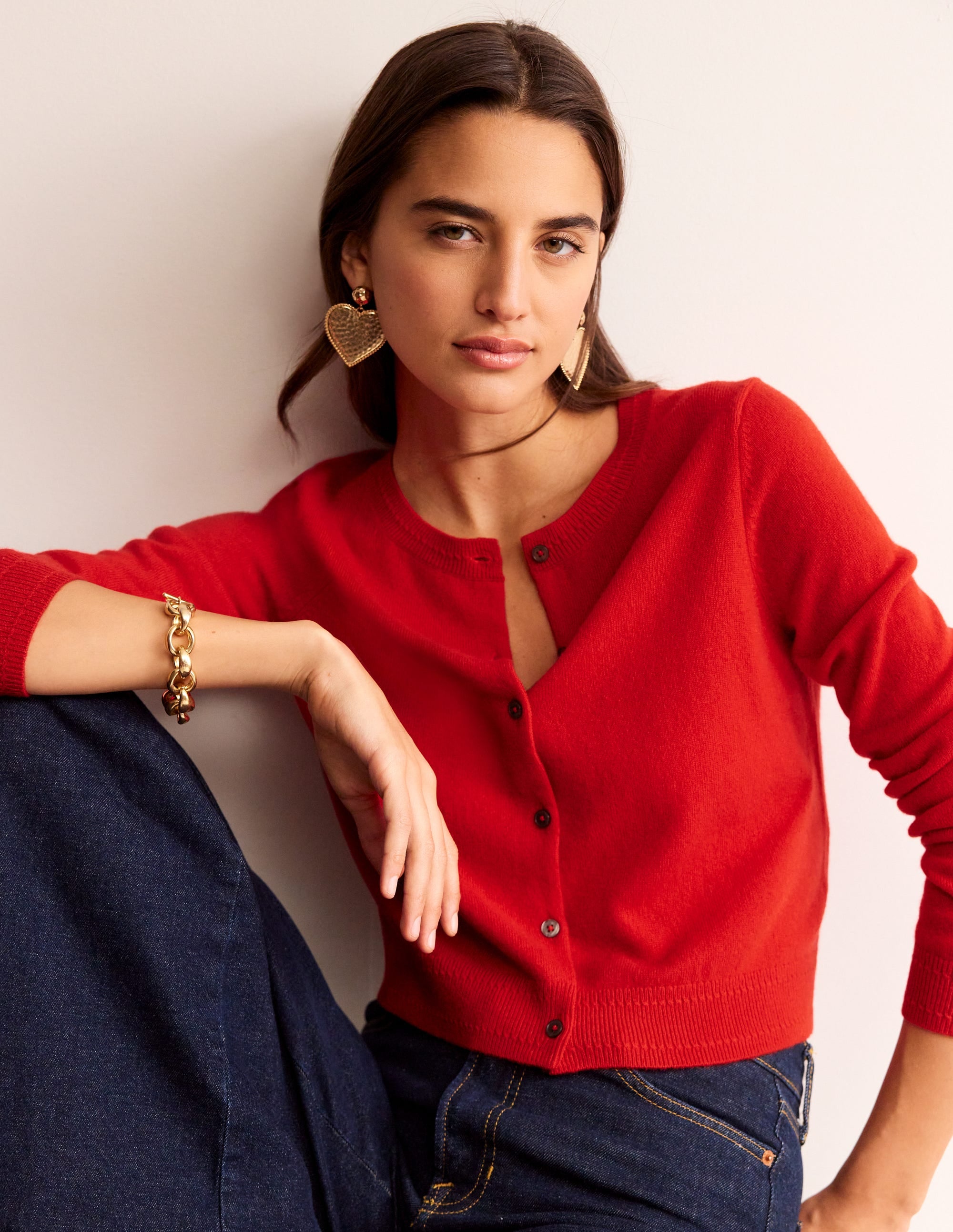Cardigan court Eva en cachemire-Rouge Vif (BN883) - Image 2