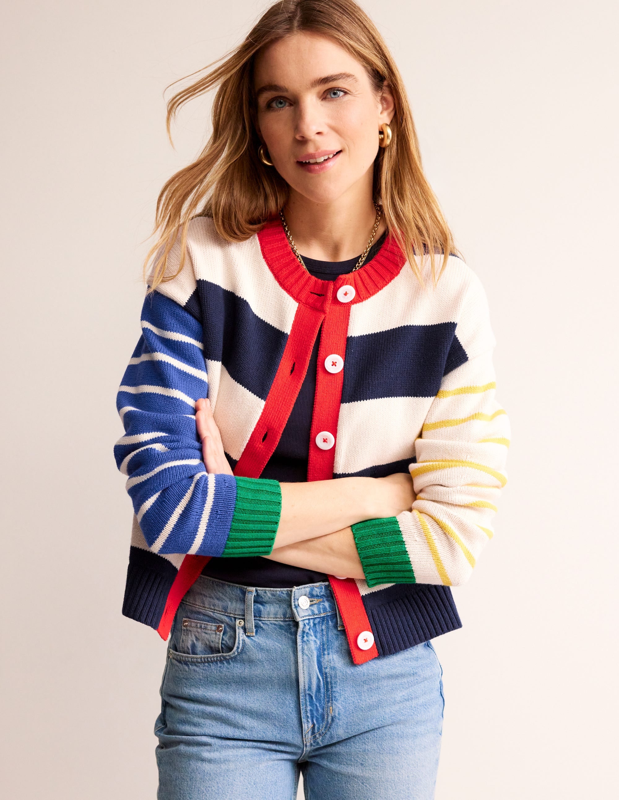 Cardigan en coton motif pêle-mêle-Rayé multi - Image 1