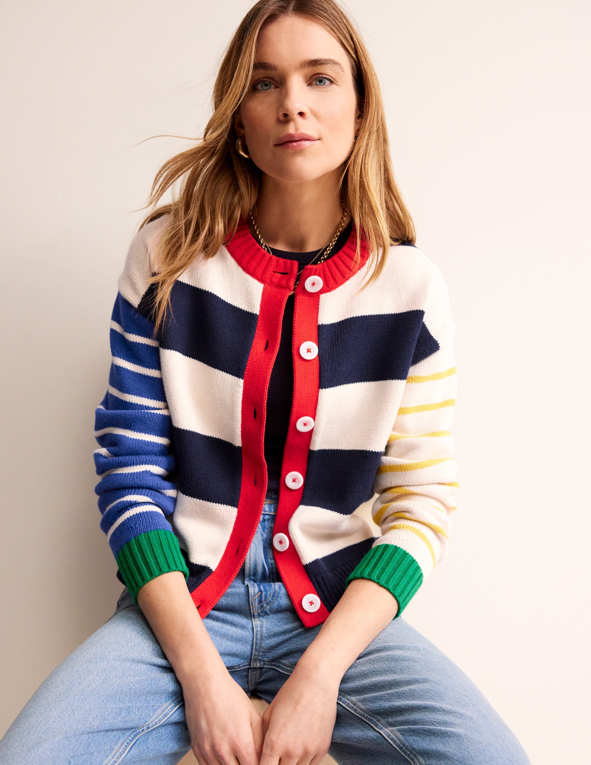 Cardigan en coton motif pêle-mêle-Rayé multi - Image 4