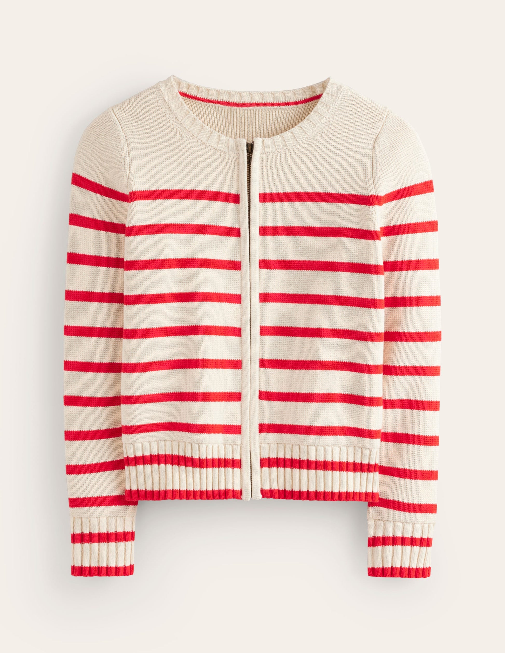Cardigan style marinière en coton-Ivoire chaud, rayé flamme écarlate-6