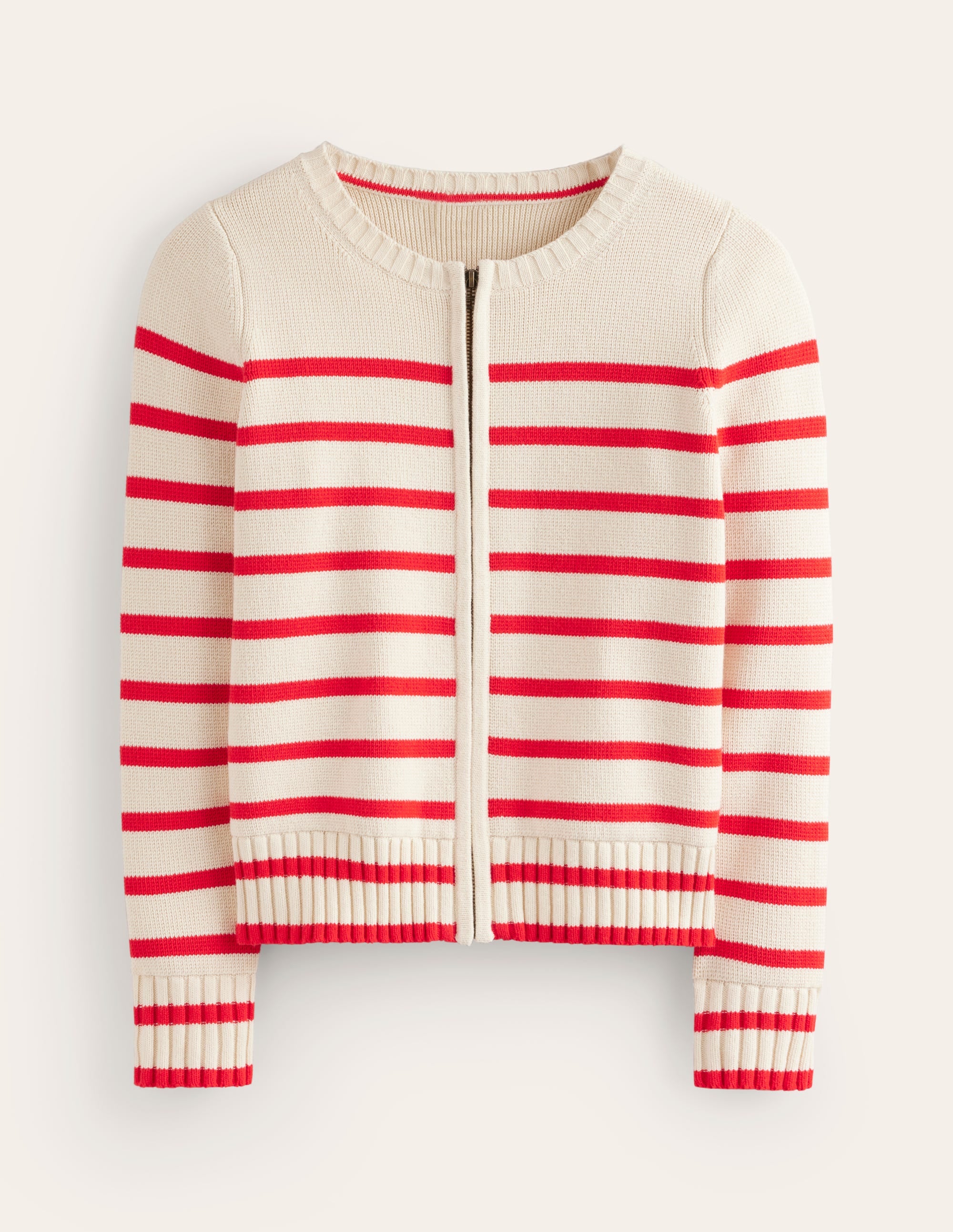 Cardigan style marinière en coton-Ivoire chaud, rayé flamme écarlate - Image 6
