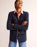 Holly Longline Knitted Jacket-Navy, Black Tipping
