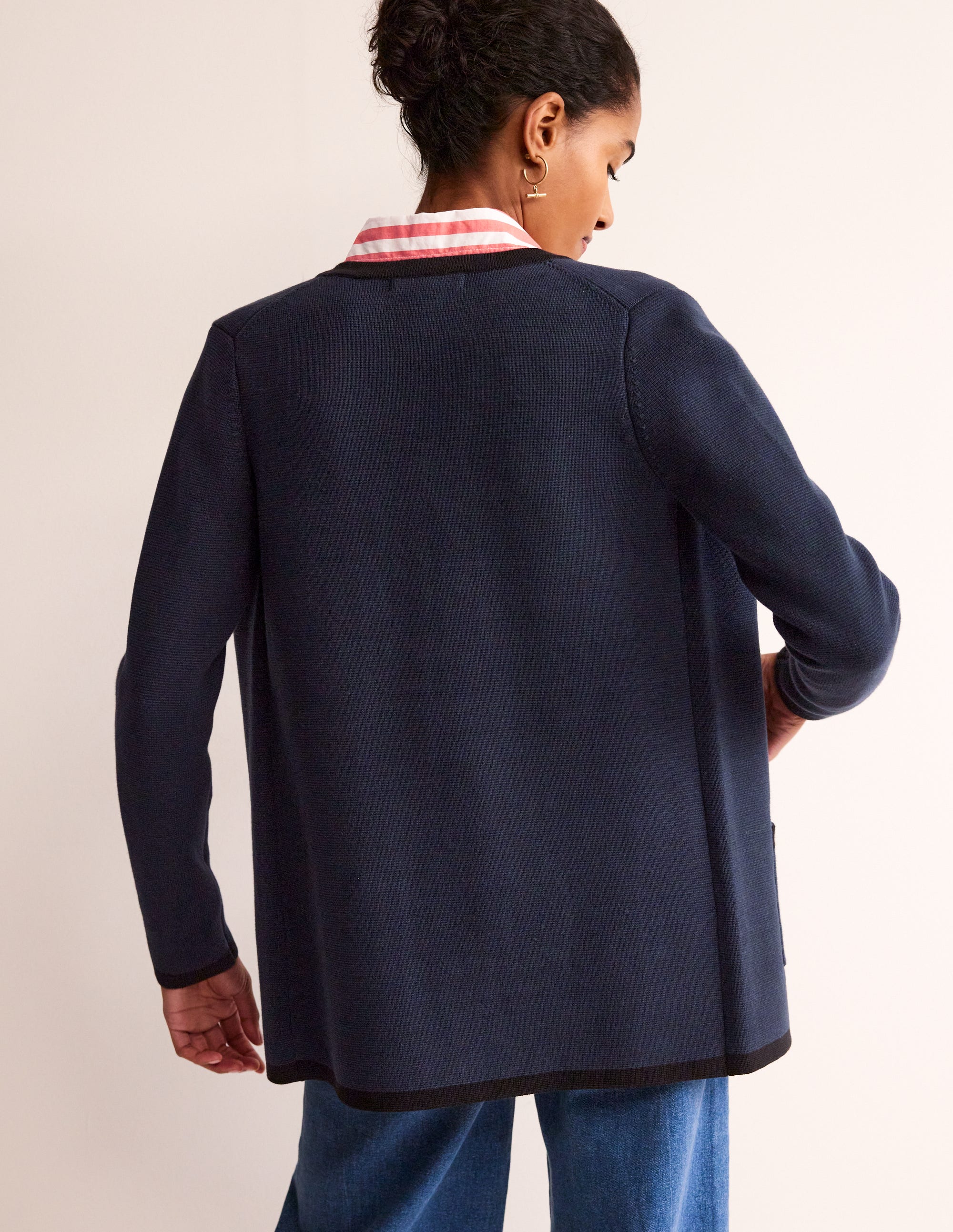 Holly Longline Knitted Jacket-Navy, Black Tipping - Image 3