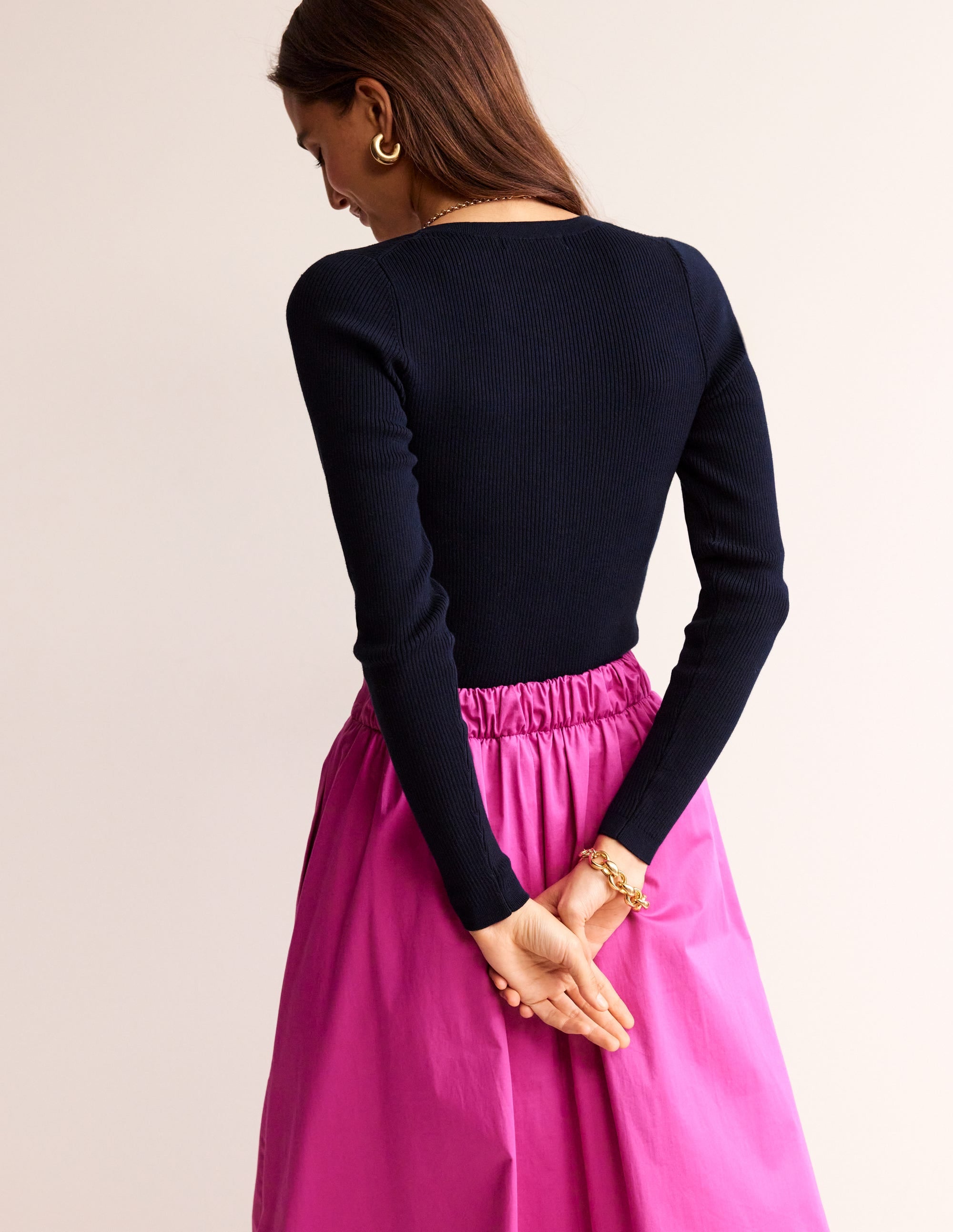 Cotton Rib Cardigan-Navy - Image 3