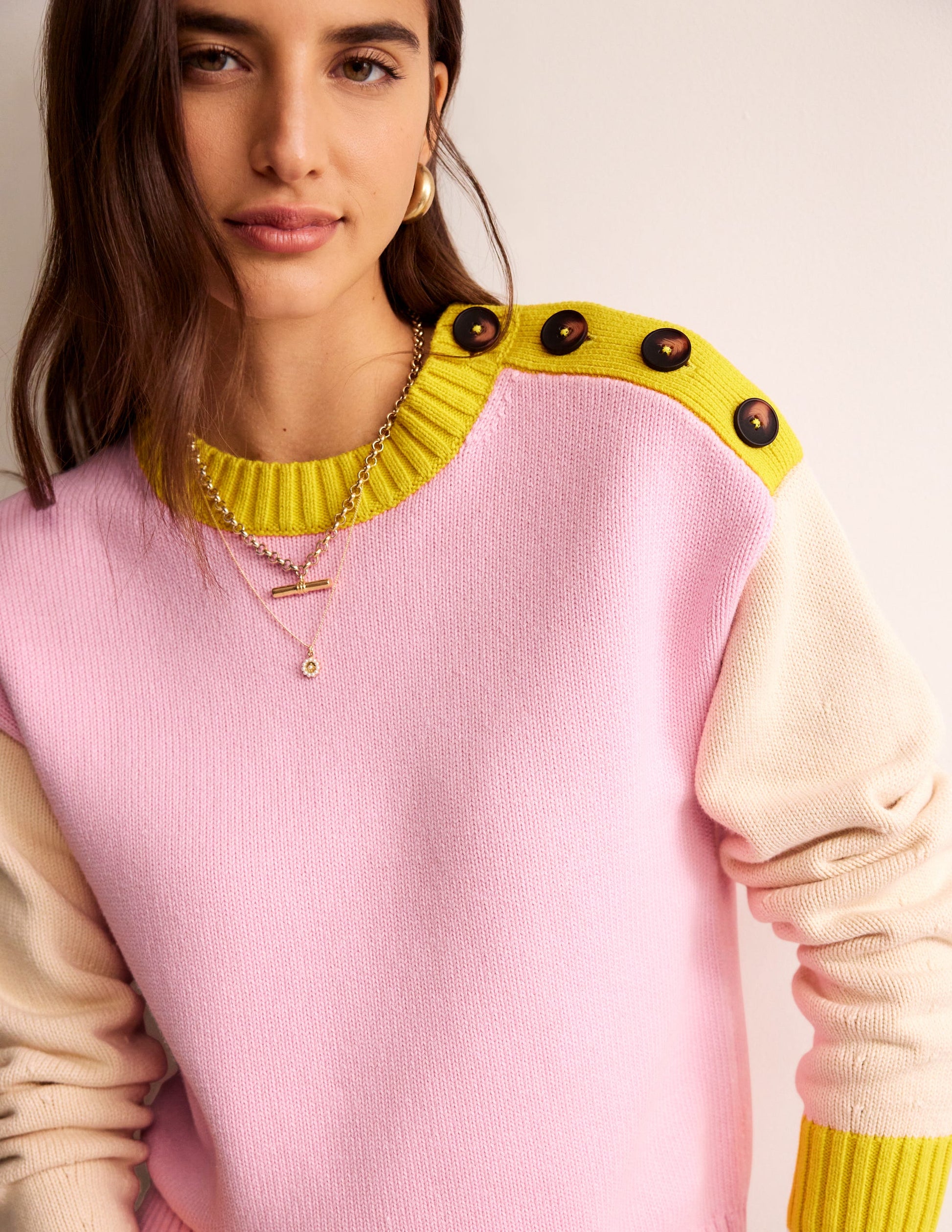 Hotch Potch Cotton Jumper-Blossom Pink, Warm Ivory-2