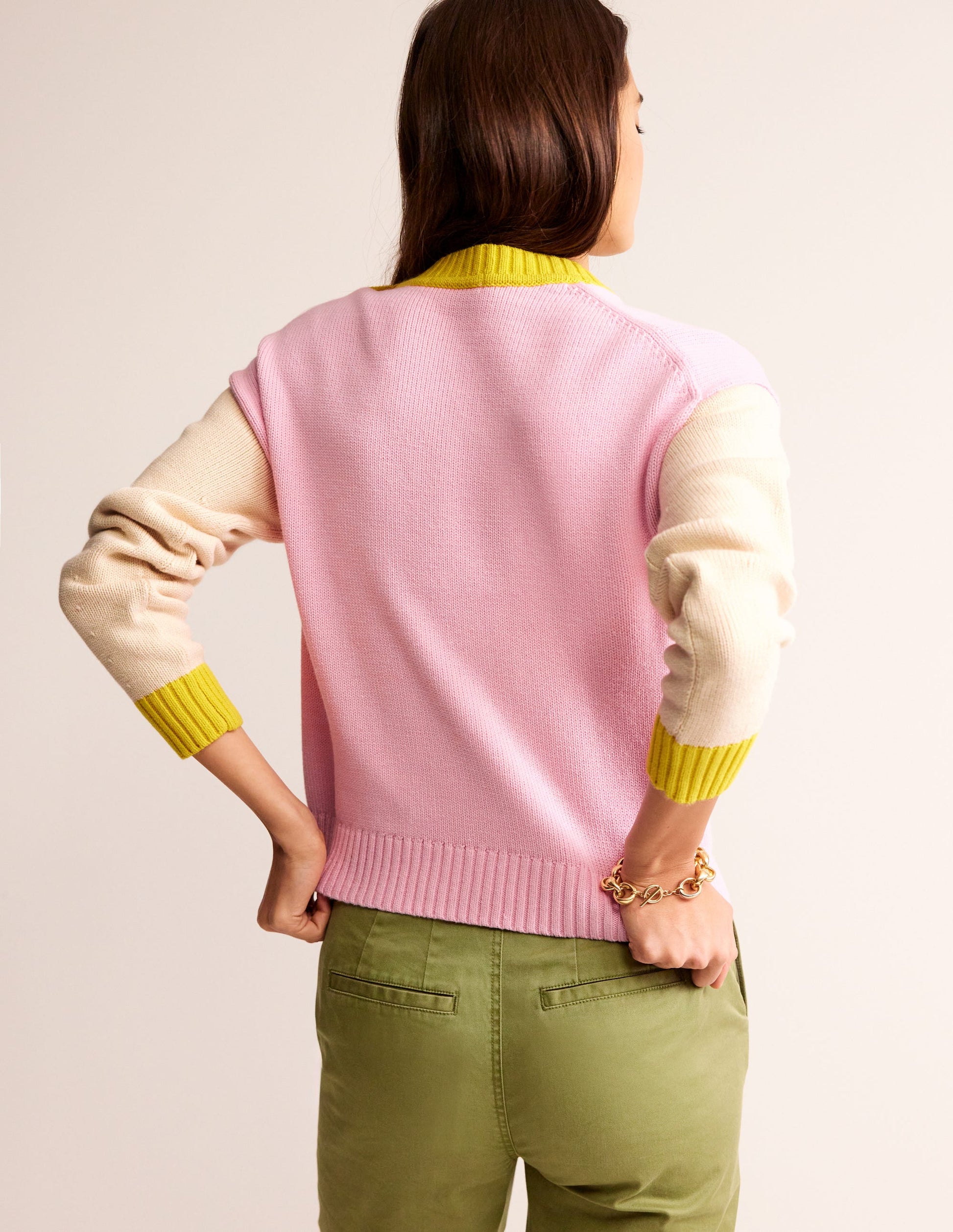 Hotch Potch Cotton Jumper-Blossom Pink, Warm Ivory-3