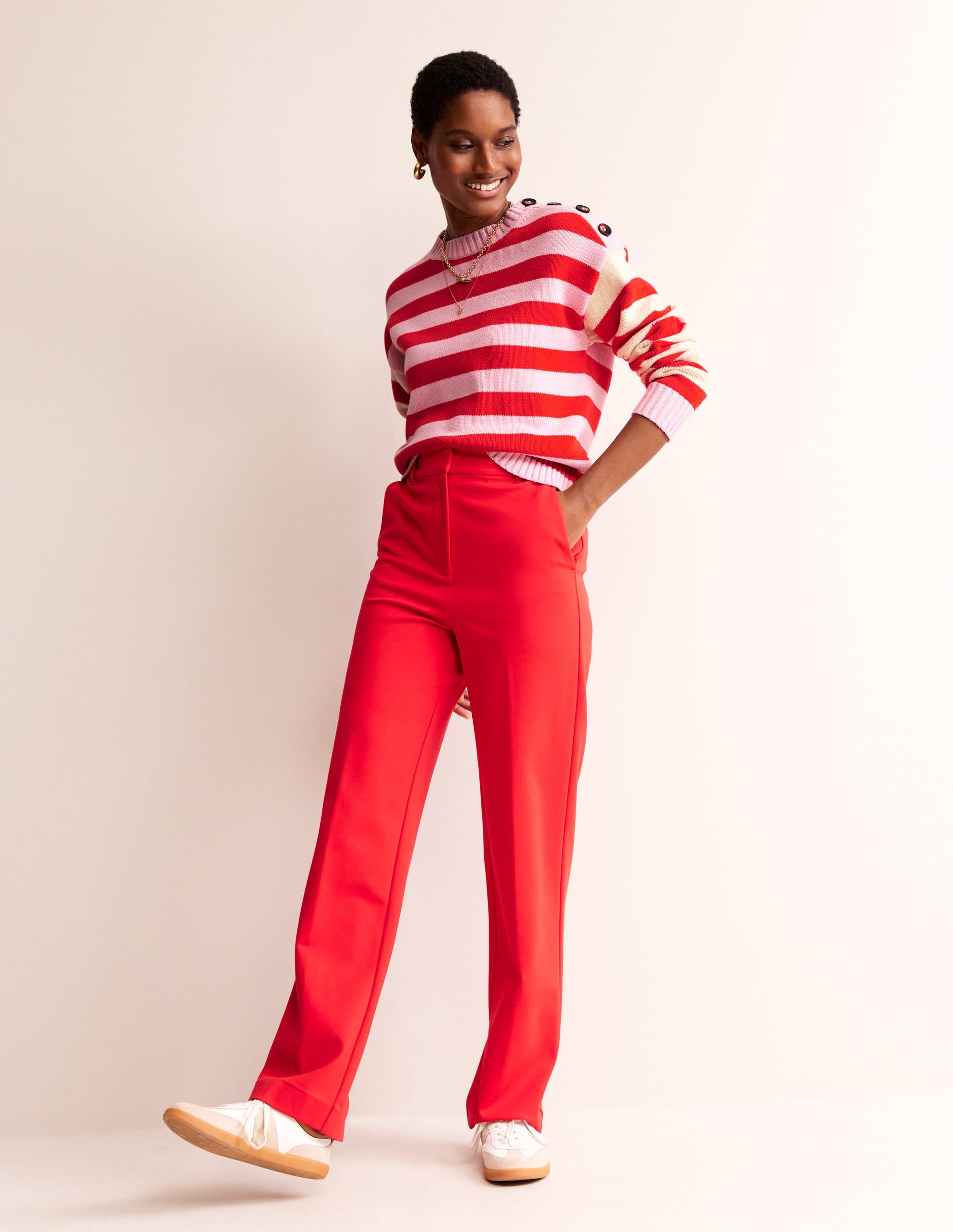 Hotch Potch Cotton Jumper-Blossom Pink, Flamenco Red - Image 4