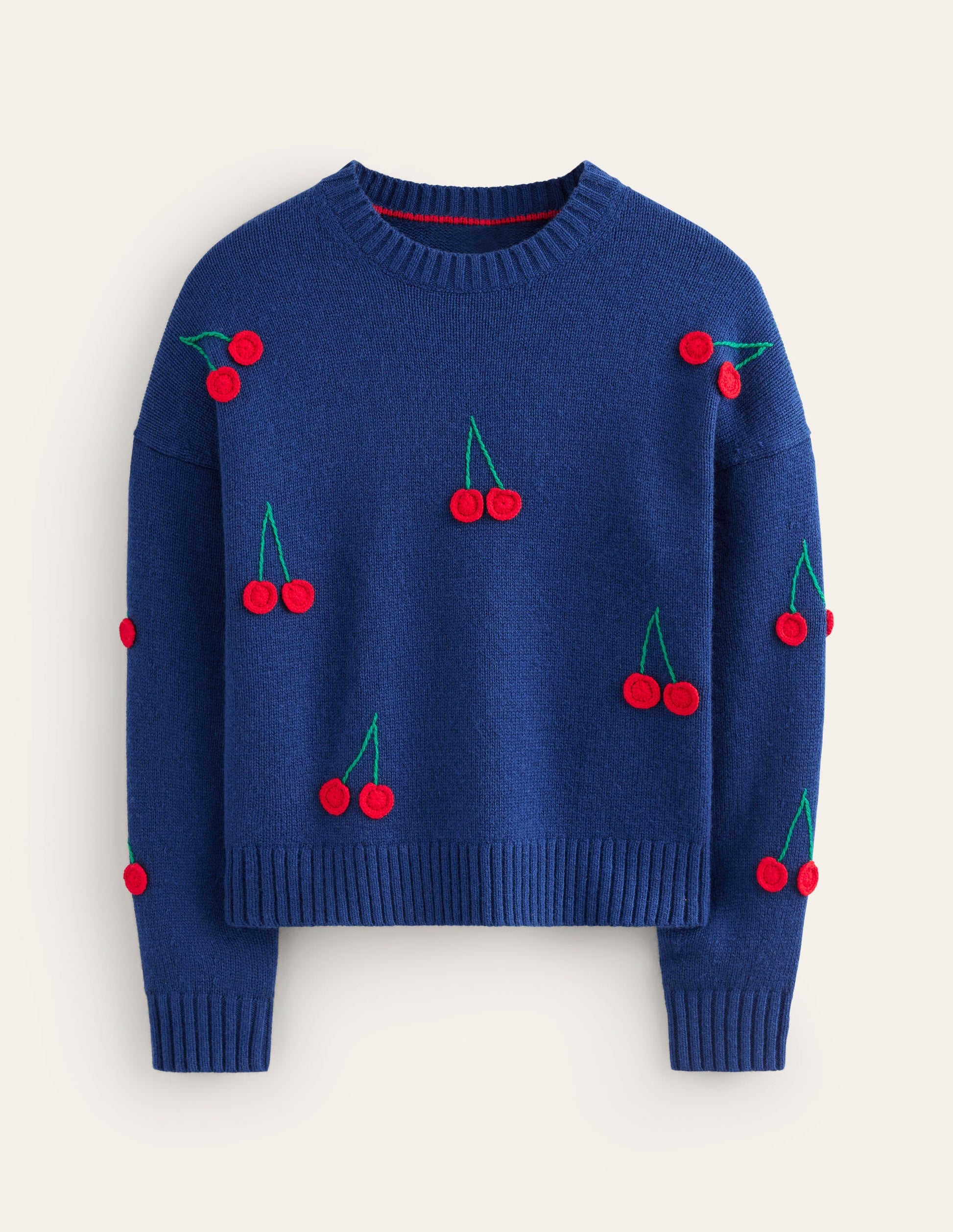 Pull brodé à la main-Pivoine bleu marine, cerises-6