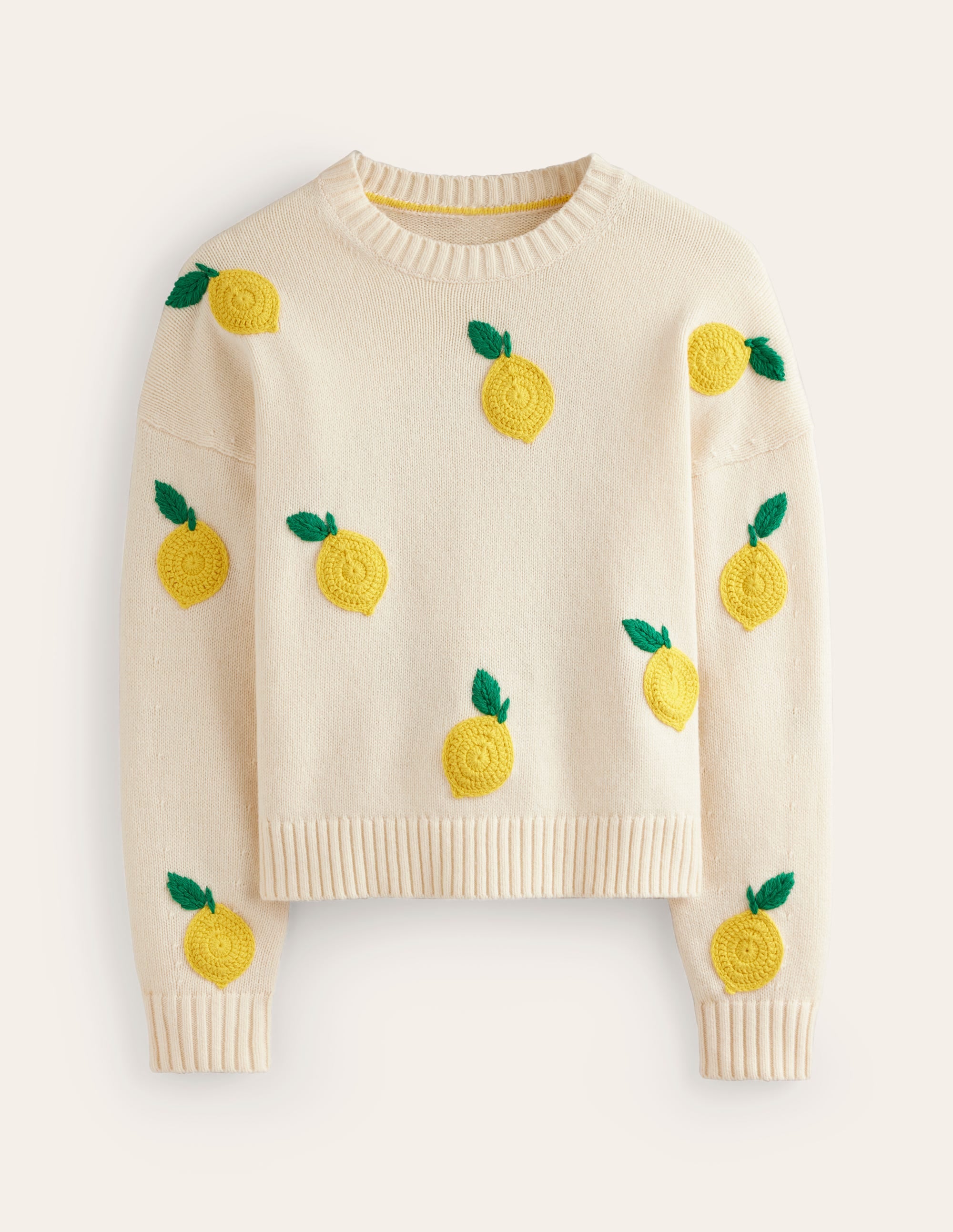 Handbestickter Pullover-Warmes Naturweiß, Zitronen - Image 5