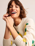 Handbestickter Pullover-Warmes Naturweiß, Zitronen