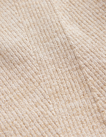 Cotton Rib Boat Neck Jumper-Gold Metallic