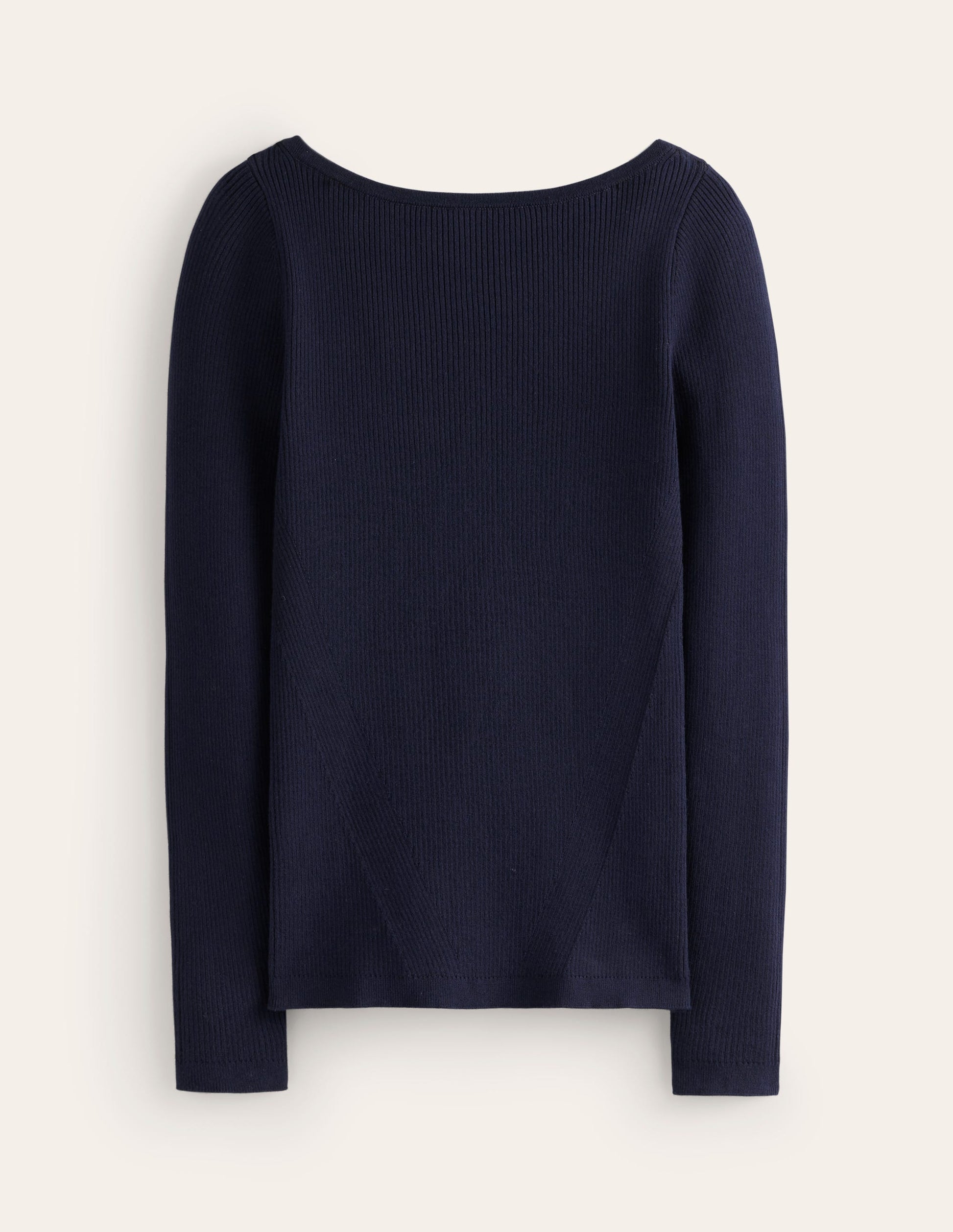 Pullover aus Baumwoll-Rippstrick mit U-Boot-Ausschnitt-Marineblau-5