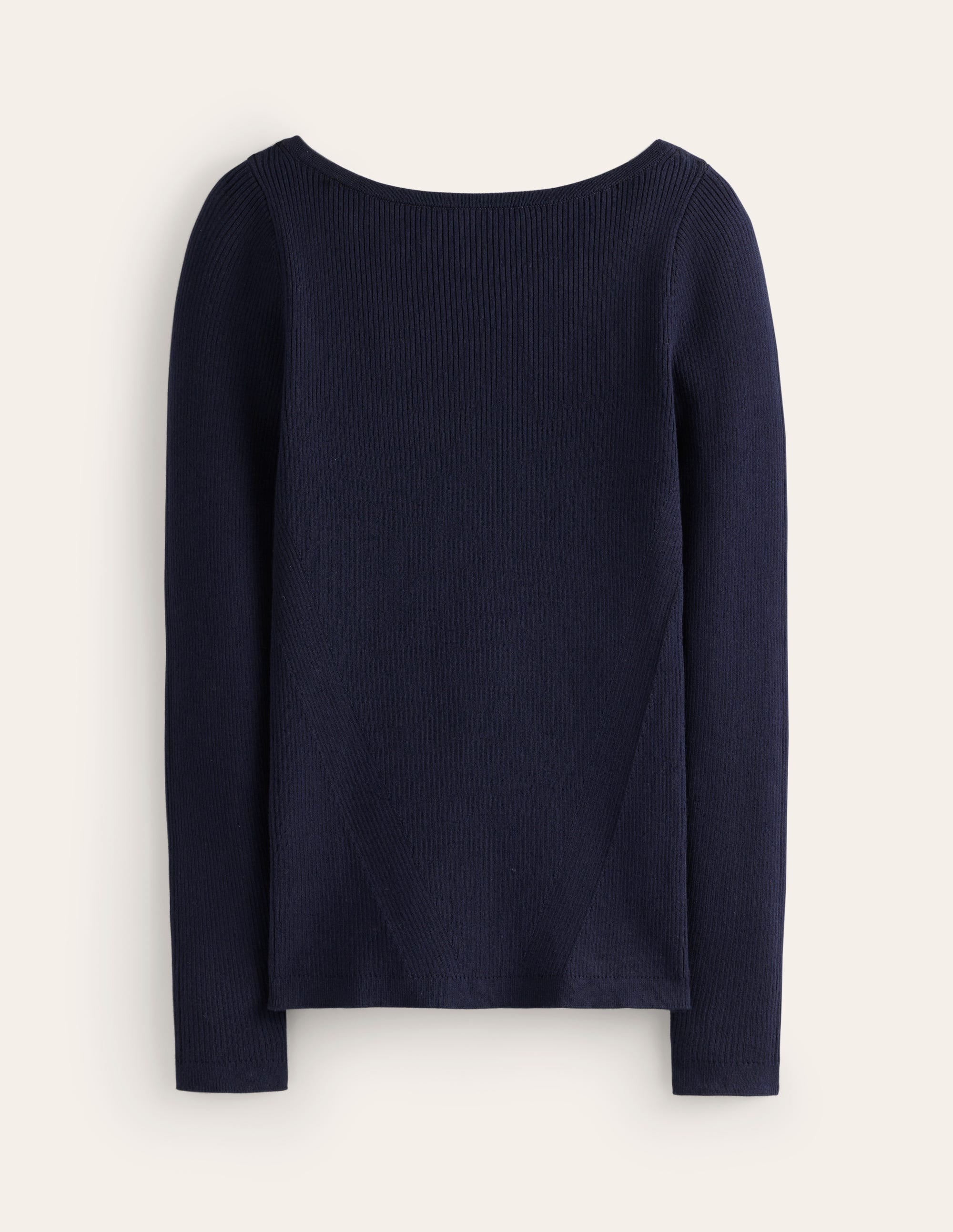 Pullover aus Baumwoll-Rippstrick mit U-Boot-Ausschnitt-Marineblau - Image 5