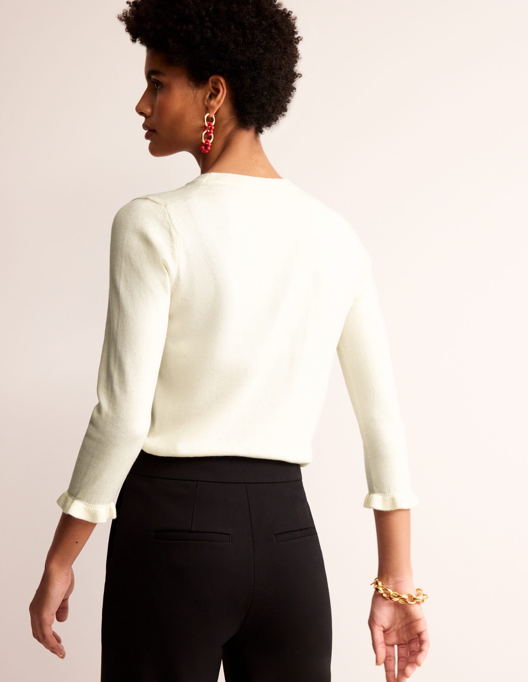 Cotton Merino Frill Jumper-Warm Ivory - Image 4