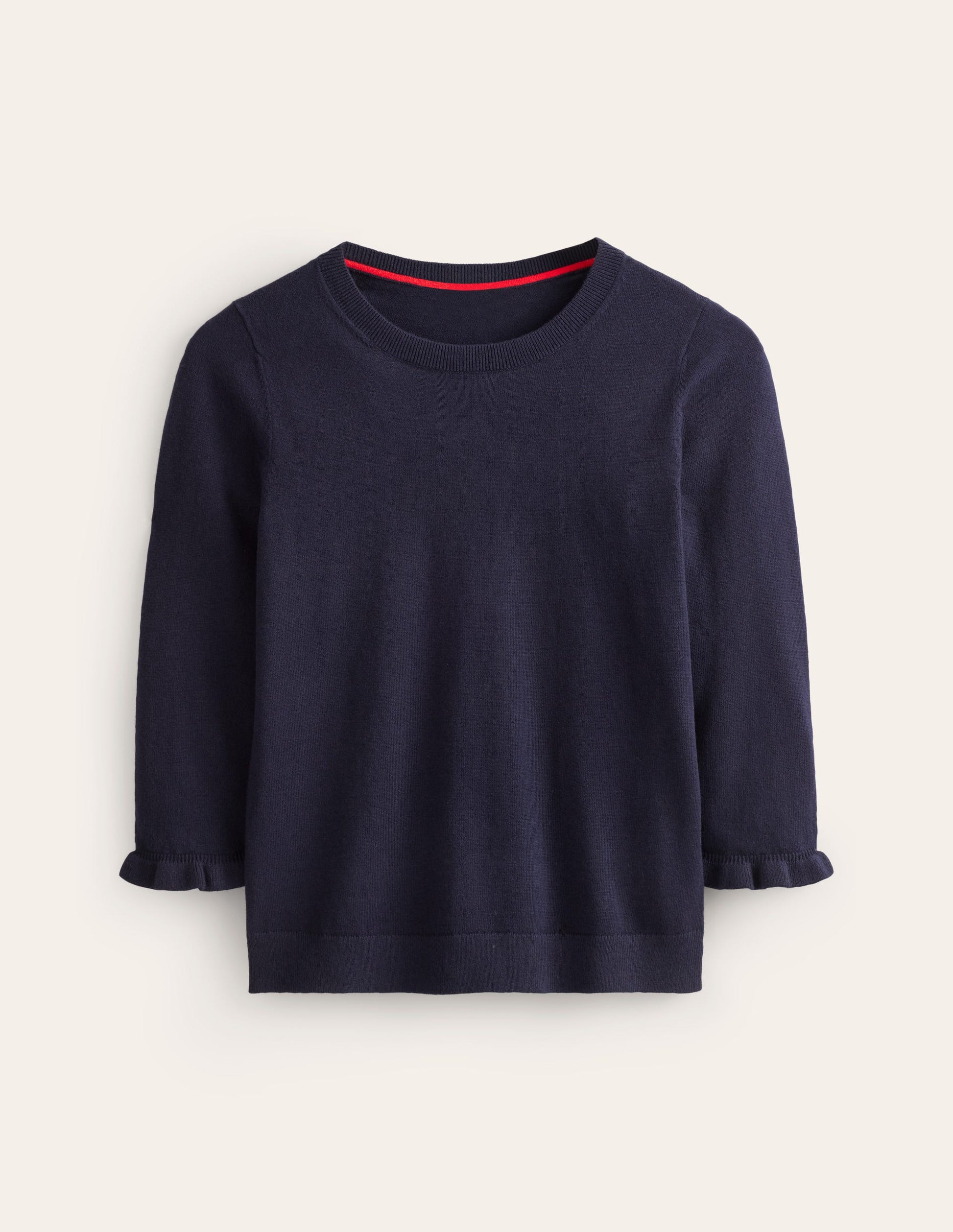 Pull volanté en mérinos et coton-Bleu marine-5