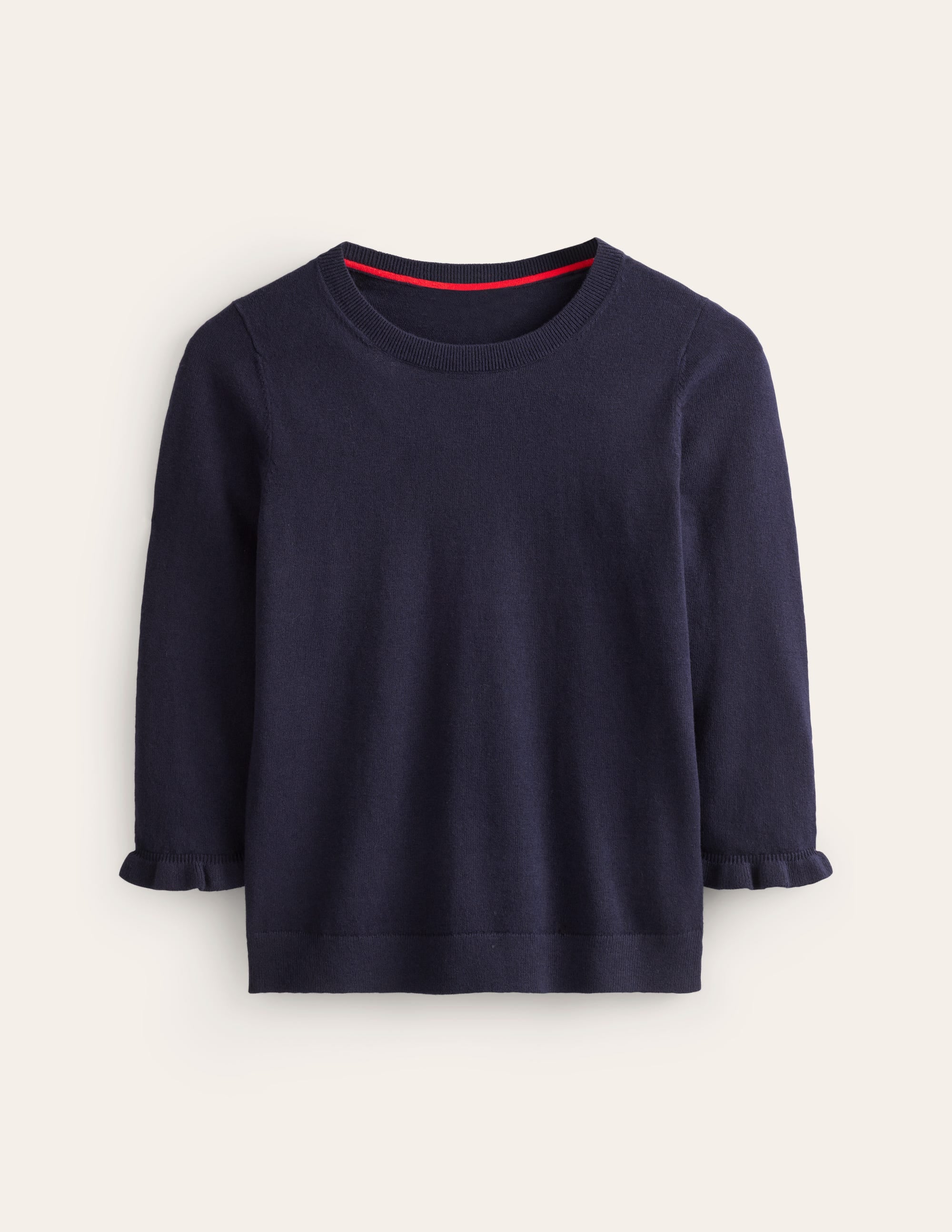 Pull volanté en mérinos et coton-Bleu marine - Image 5