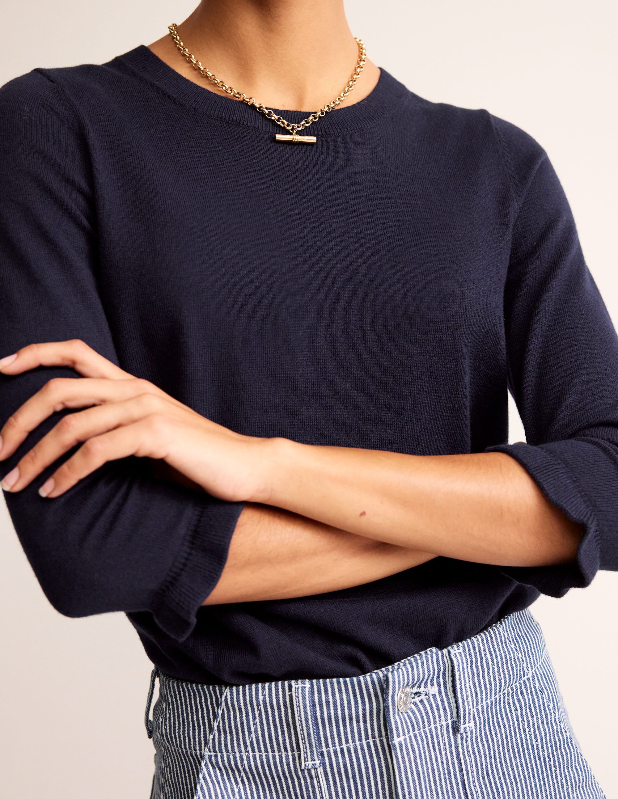 Pull volanté en mérinos et coton-Bleu marine - Image 2