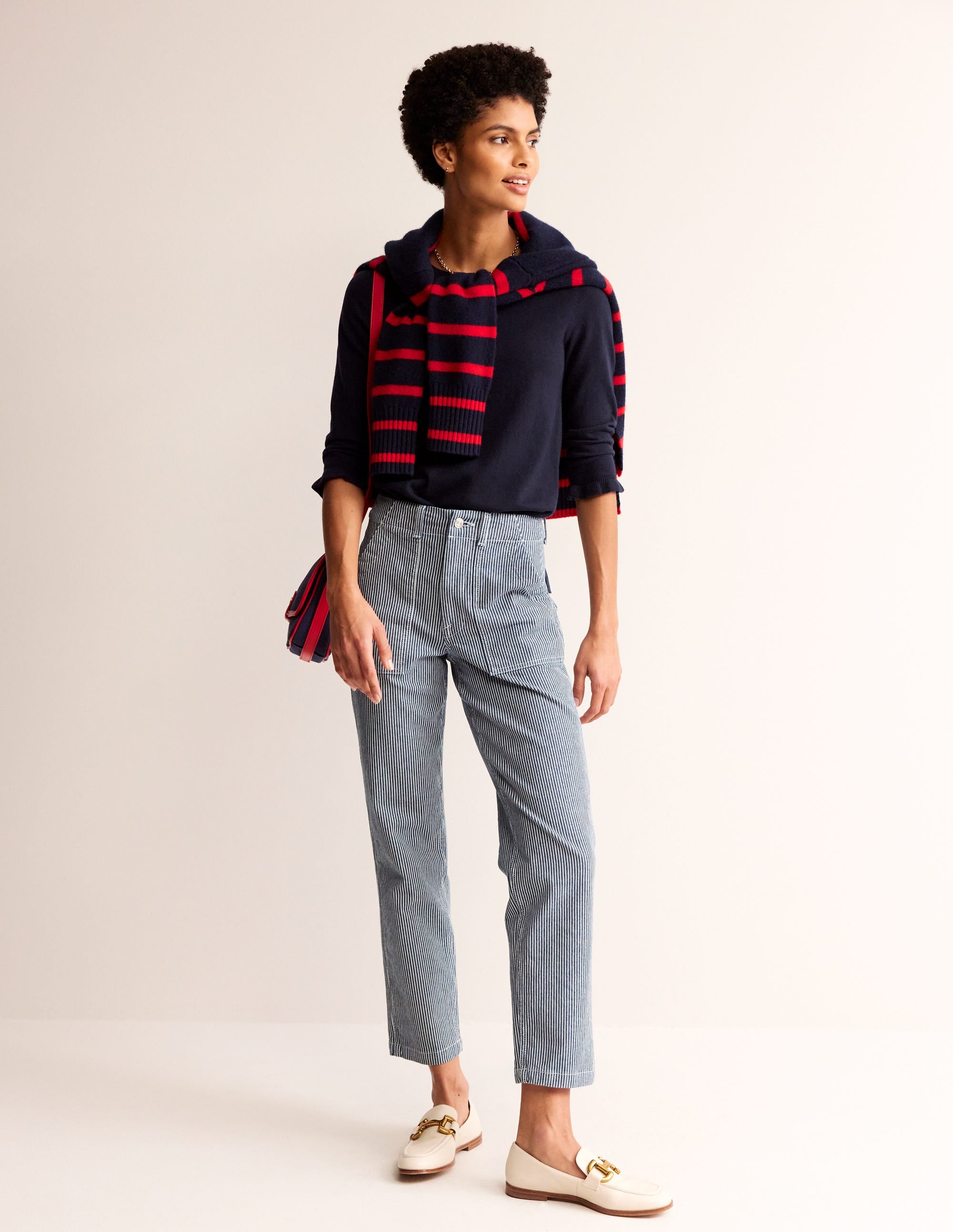 Pull volanté en mérinos et coton-Bleu marine - Image 4