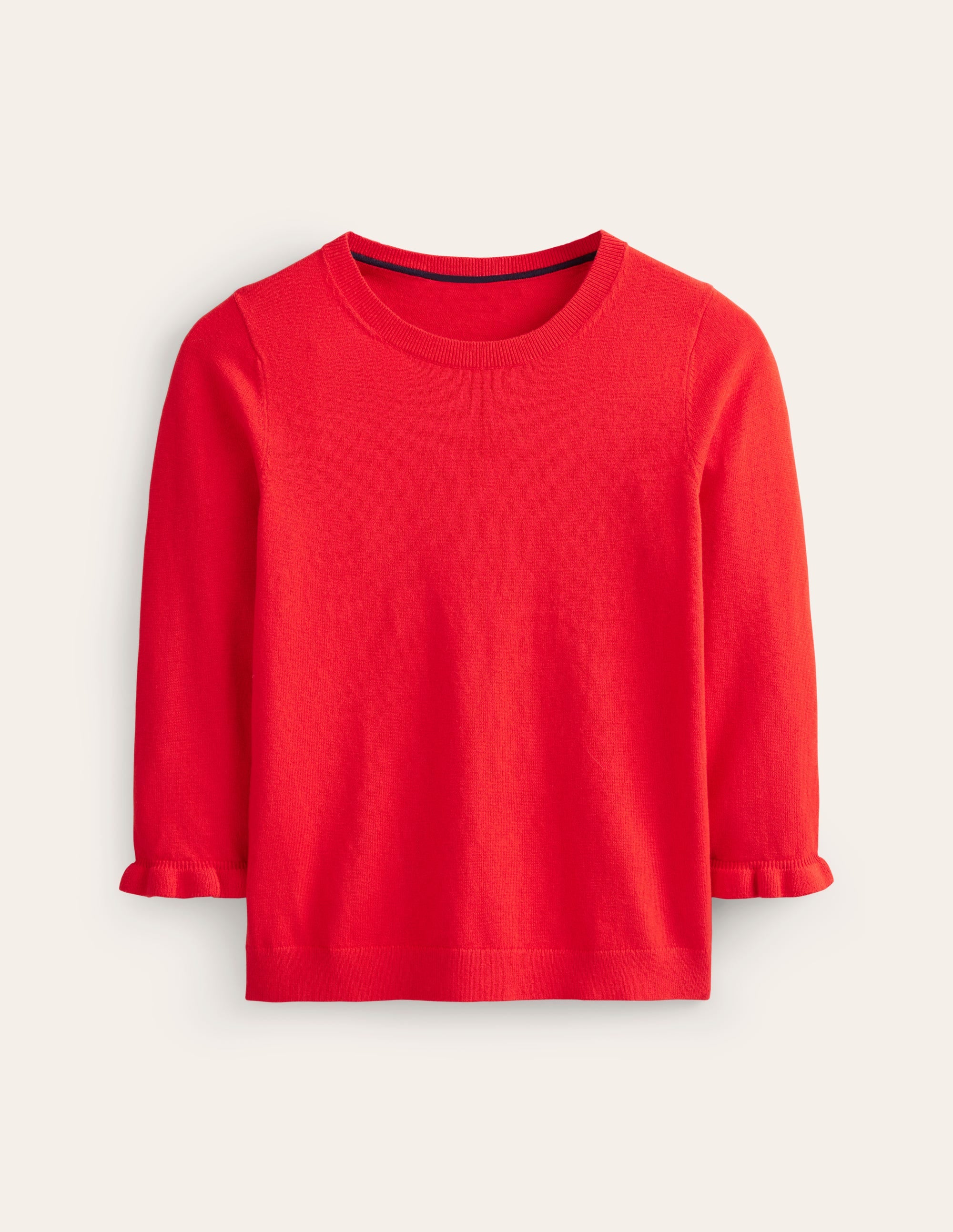 Pull volanté en mérinos et coton-Rouge boîte aux lettres - Image 6