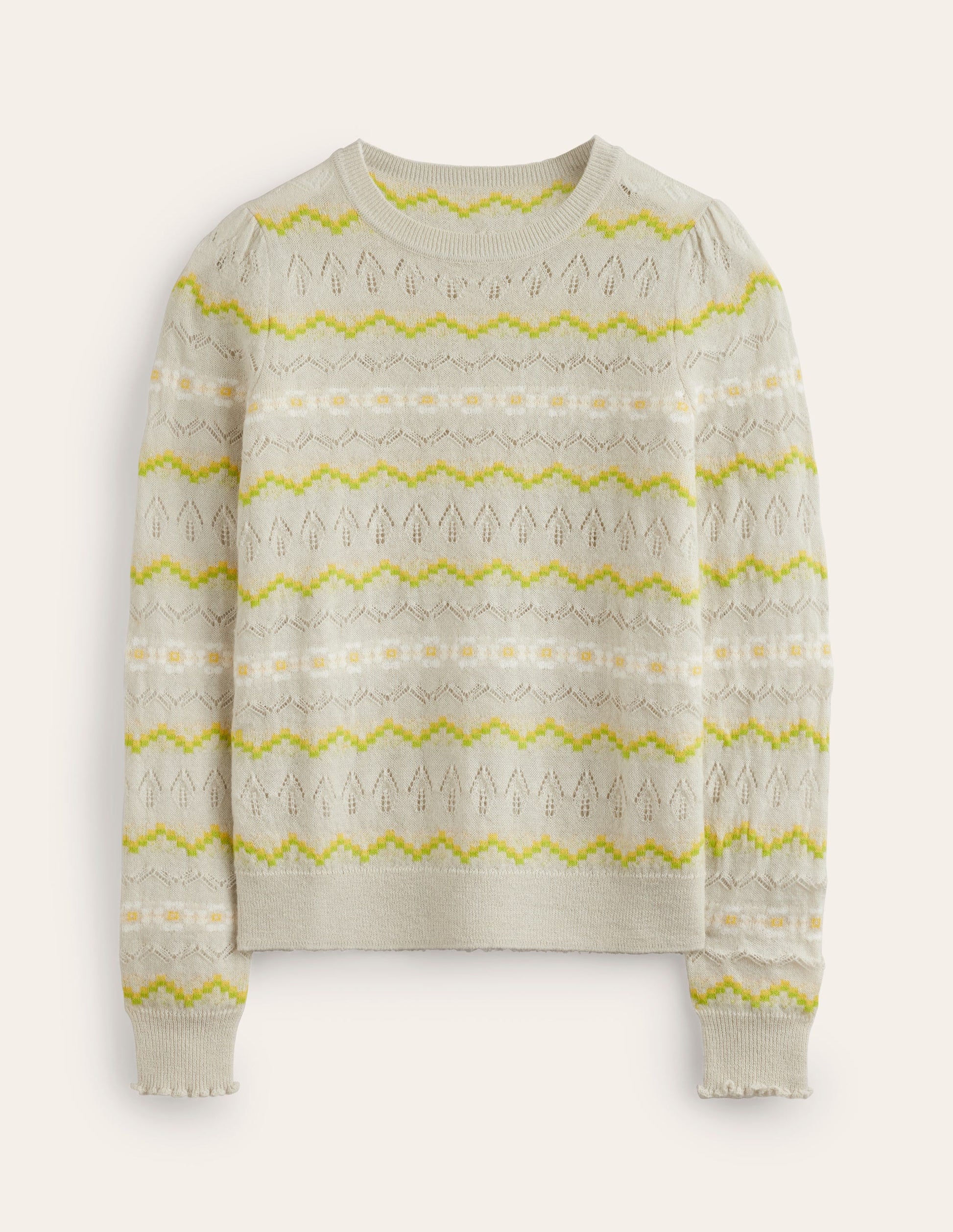 Pull duveteux motif jacquard-Avoine chiné-5