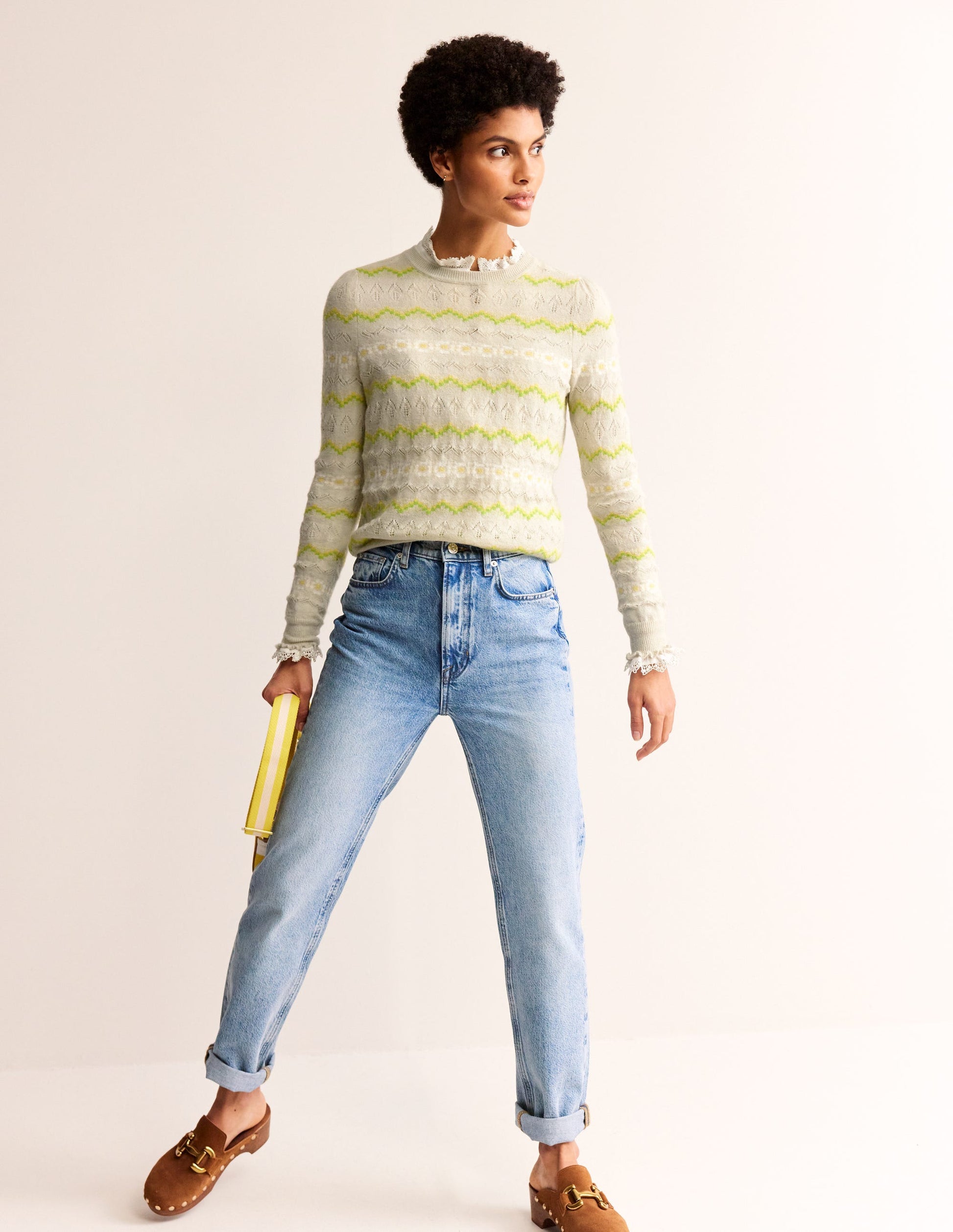 Pull duveteux motif jacquard-Avoine chiné-4