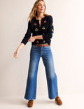 Gilet brodé en coton-Bleu marine