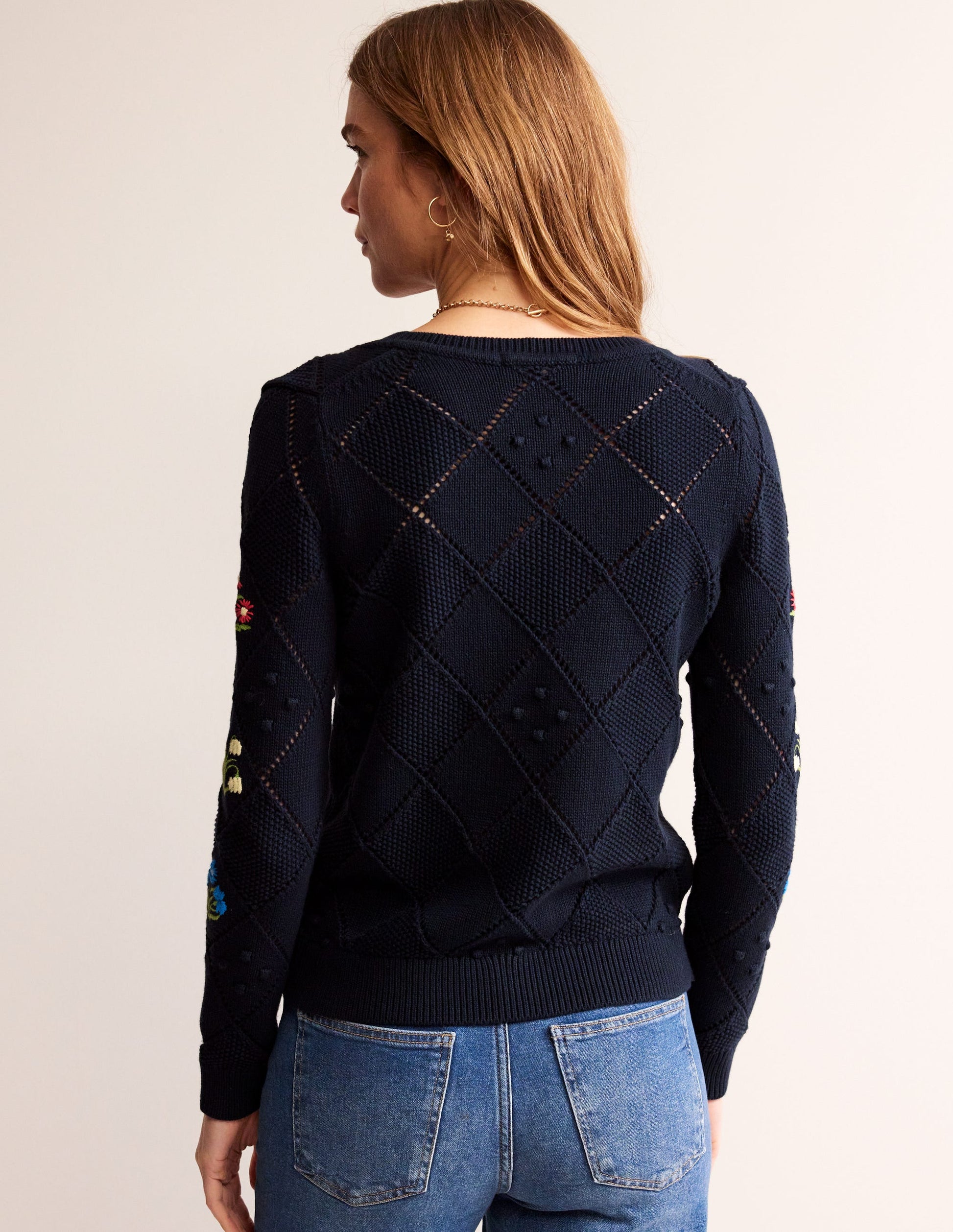 Gilet brodé en coton-Bleu marine-3